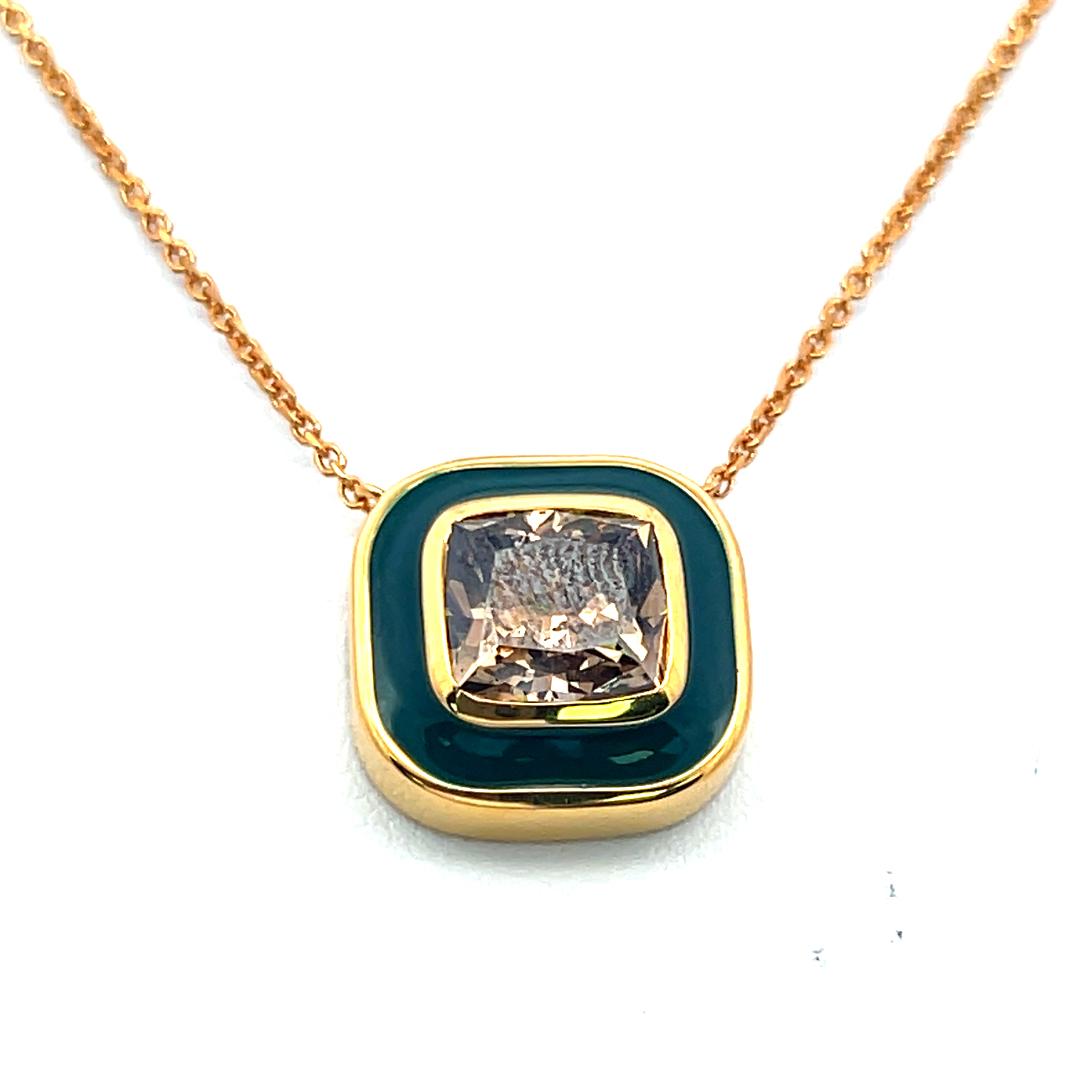 18K Yellow Gold Pendant Necklace with 3.02 Carat Cushion Diamonds FDBY GIA