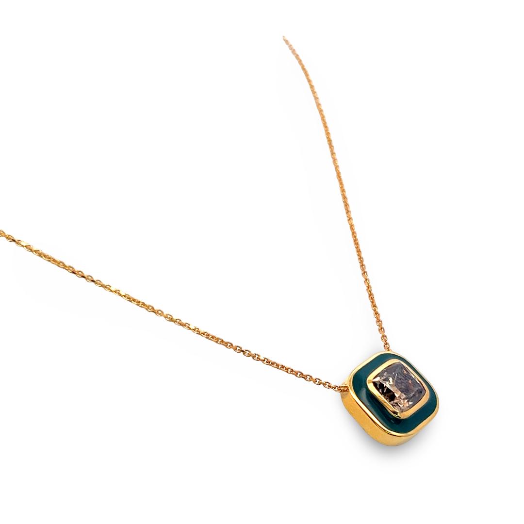 18K Yellow Gold Pendant Necklace with 3.02 Carat Cushion Diamonds FDBY GIA