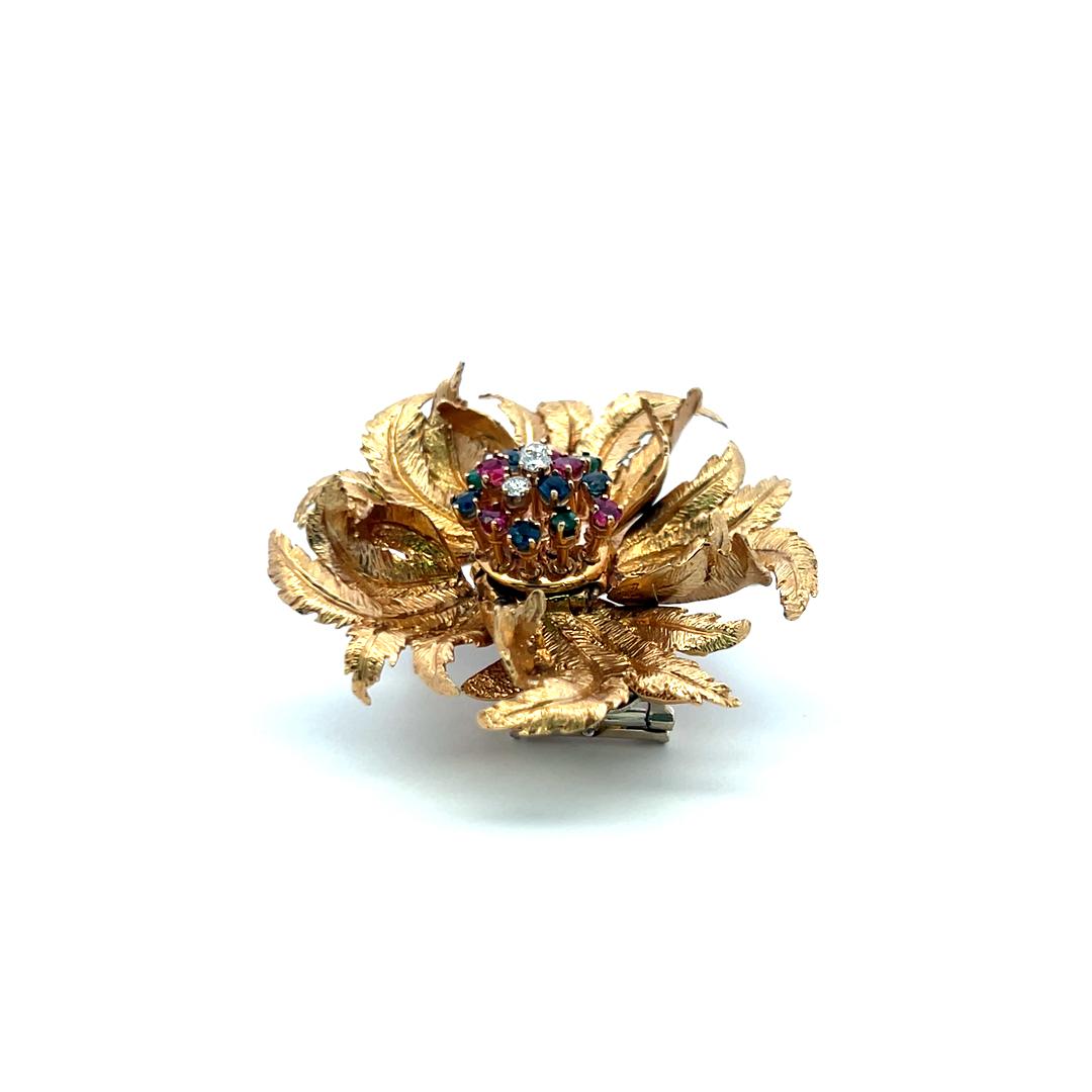 Robert Altman 14K YG Pin Brooch with 0.18 Carat Diamonds and Multi Gemstones