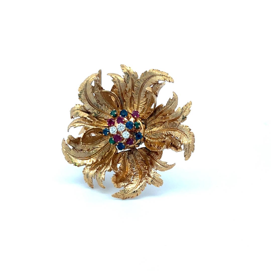 Robert Altman 14K YG Pin Brooch with 0.18 Carat Diamonds and Multi Gemstones
