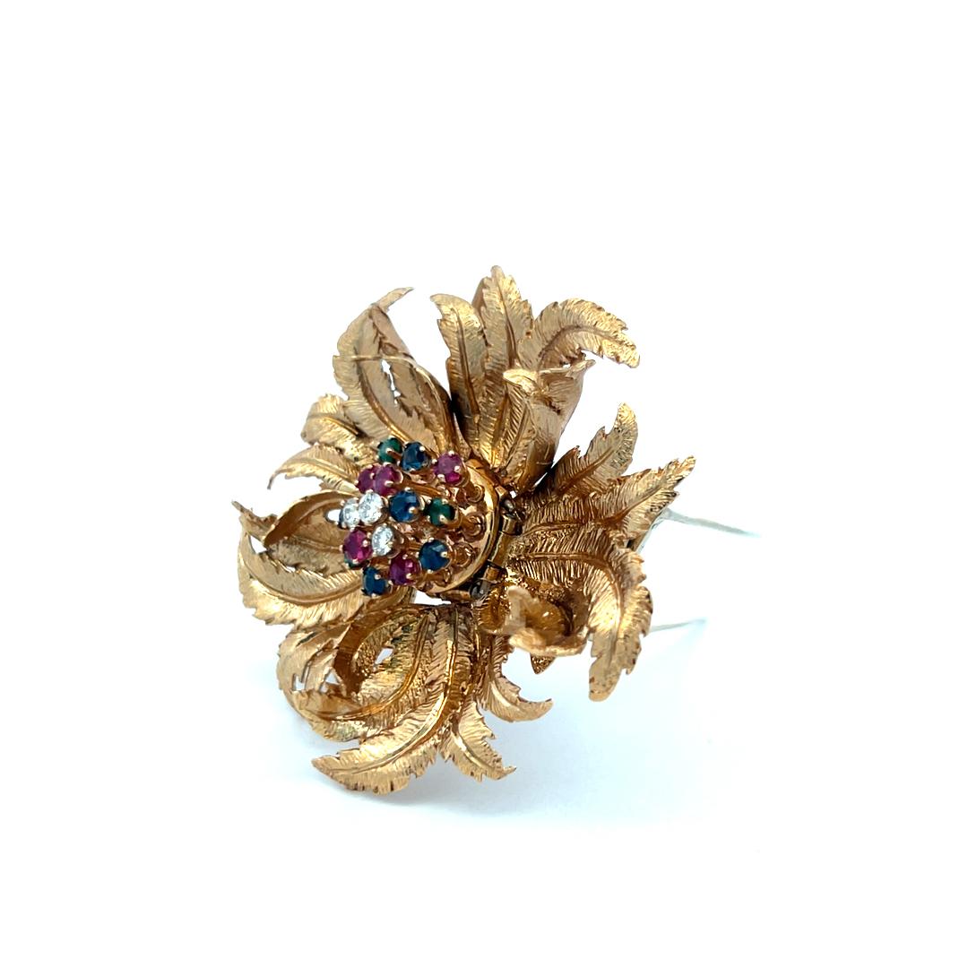 Robert Altman 14K YG Pin Brooch with 0.18 Carat Diamonds and Multi Gemstones