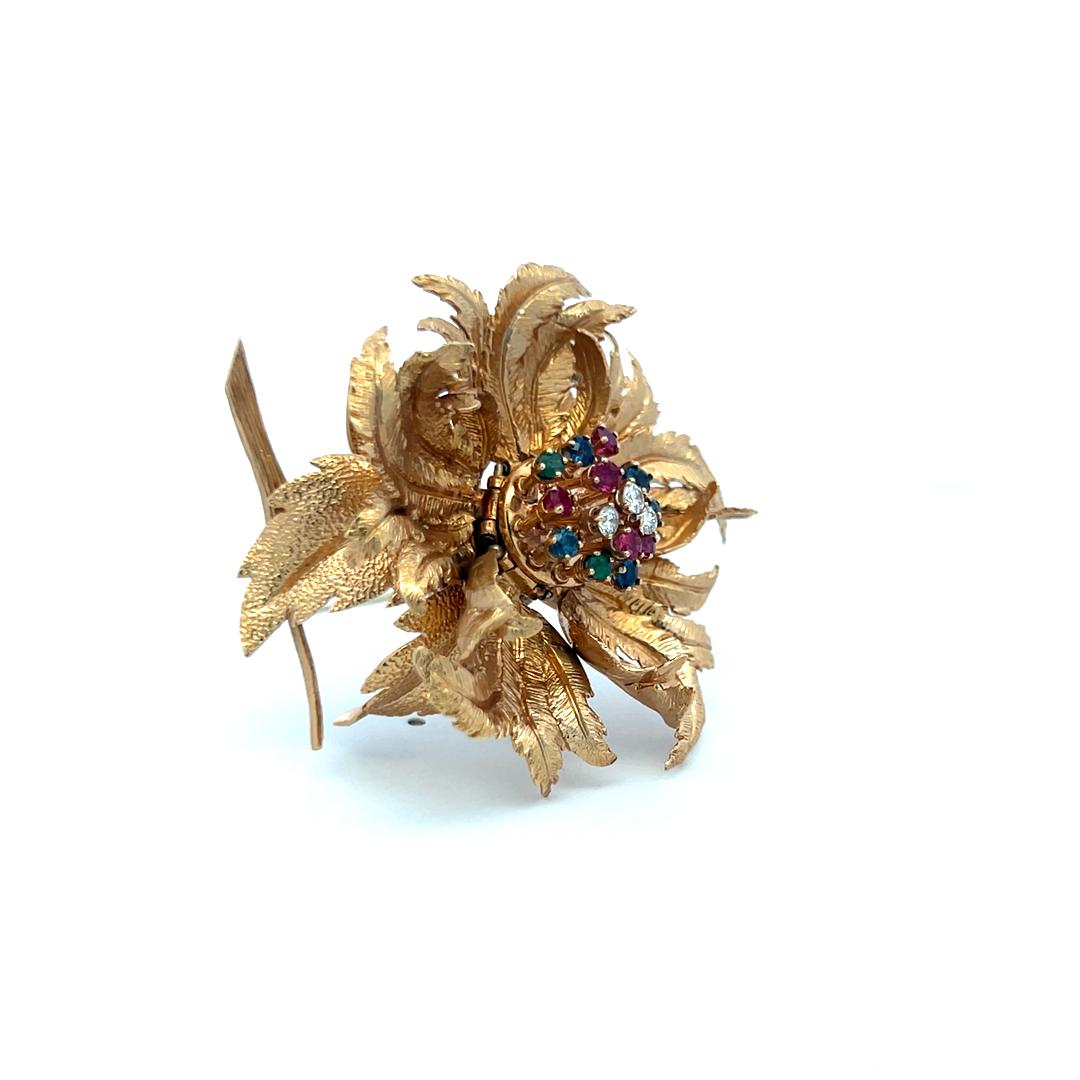 Robert Altman 14K YG Pin Brooch with 0.18 Carat Diamonds and Multi Gemstones