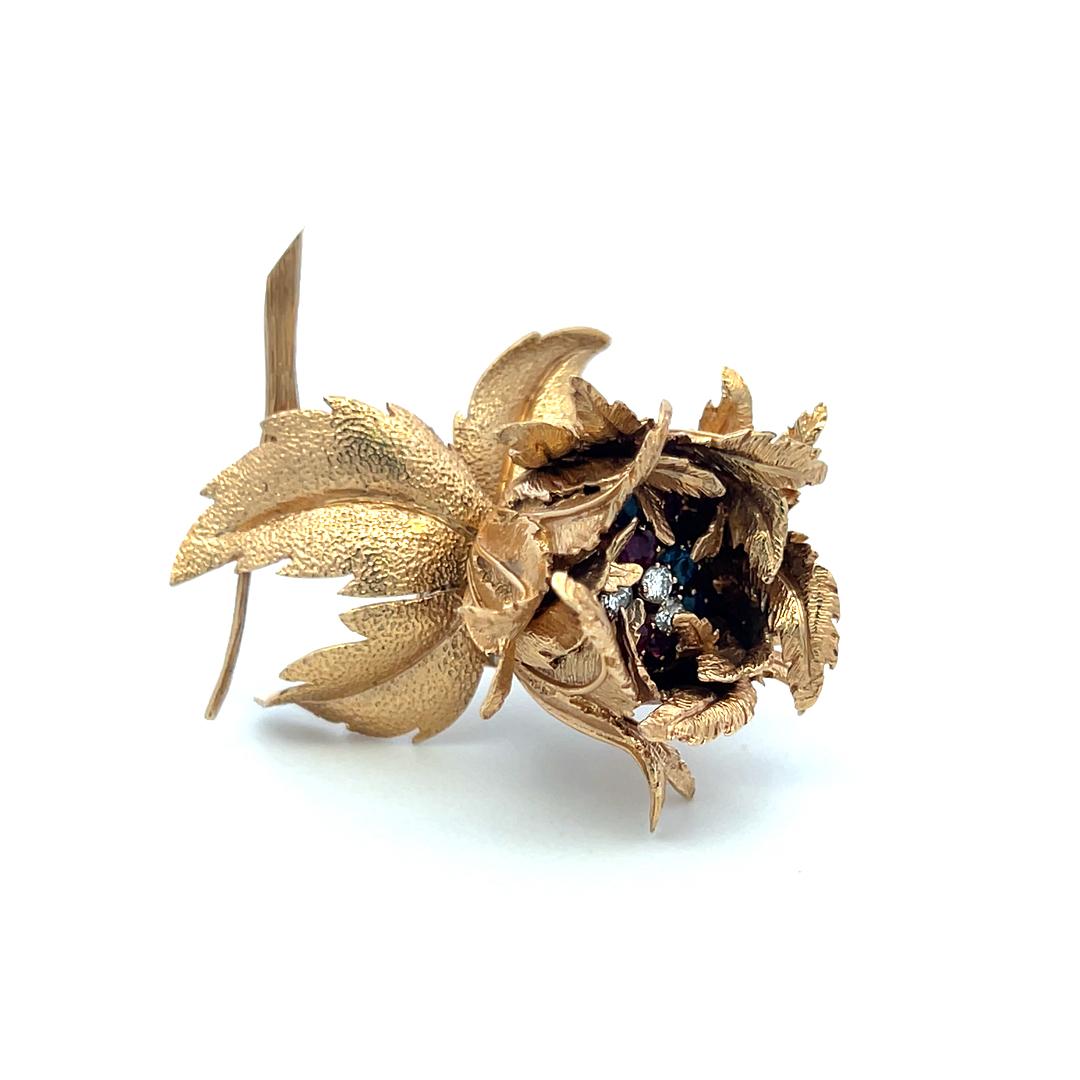 Robert Altman 14K YG Pin Brooch with 0.18 Carat Diamonds and Multi Gemstones