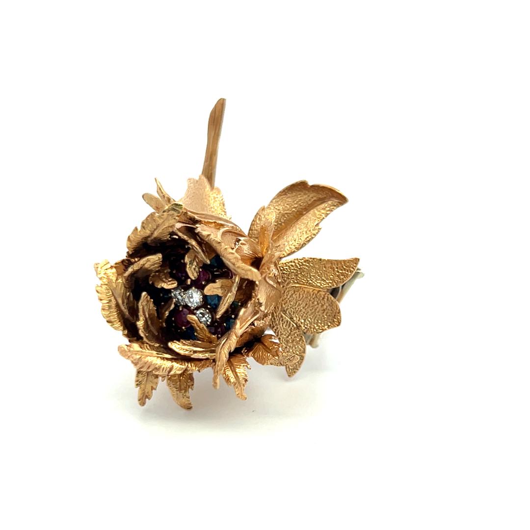 Robert Altman 14K YG Pin Brooch with 0.18 Carat Diamonds and Multi Gemstones
