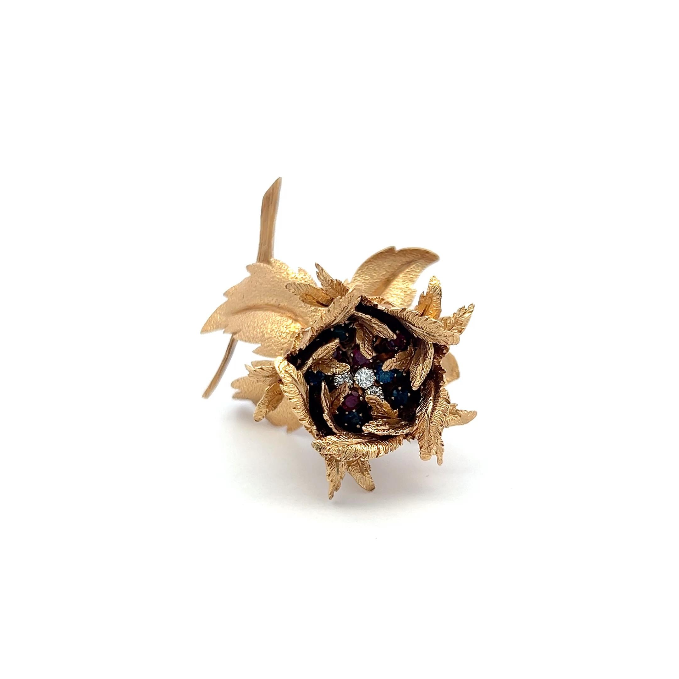 Robert Altman 14K YG Pin Brooch with 0.18 Carat Diamonds and Multi Gemstones