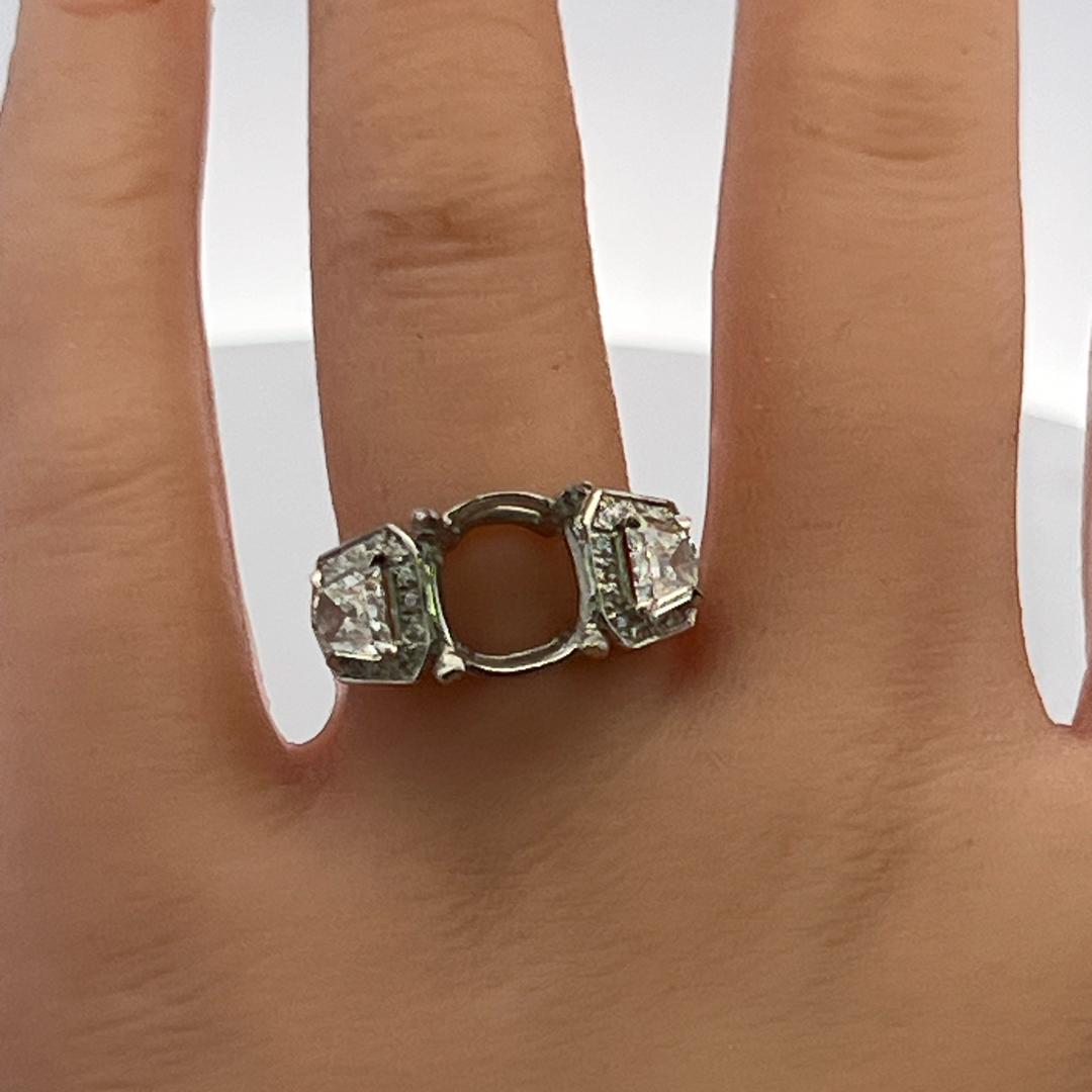 Platinum Semi Mount Ring 1.27 Carat Trapezoid & Round Diamonds Fits 9.8*8.4 MM