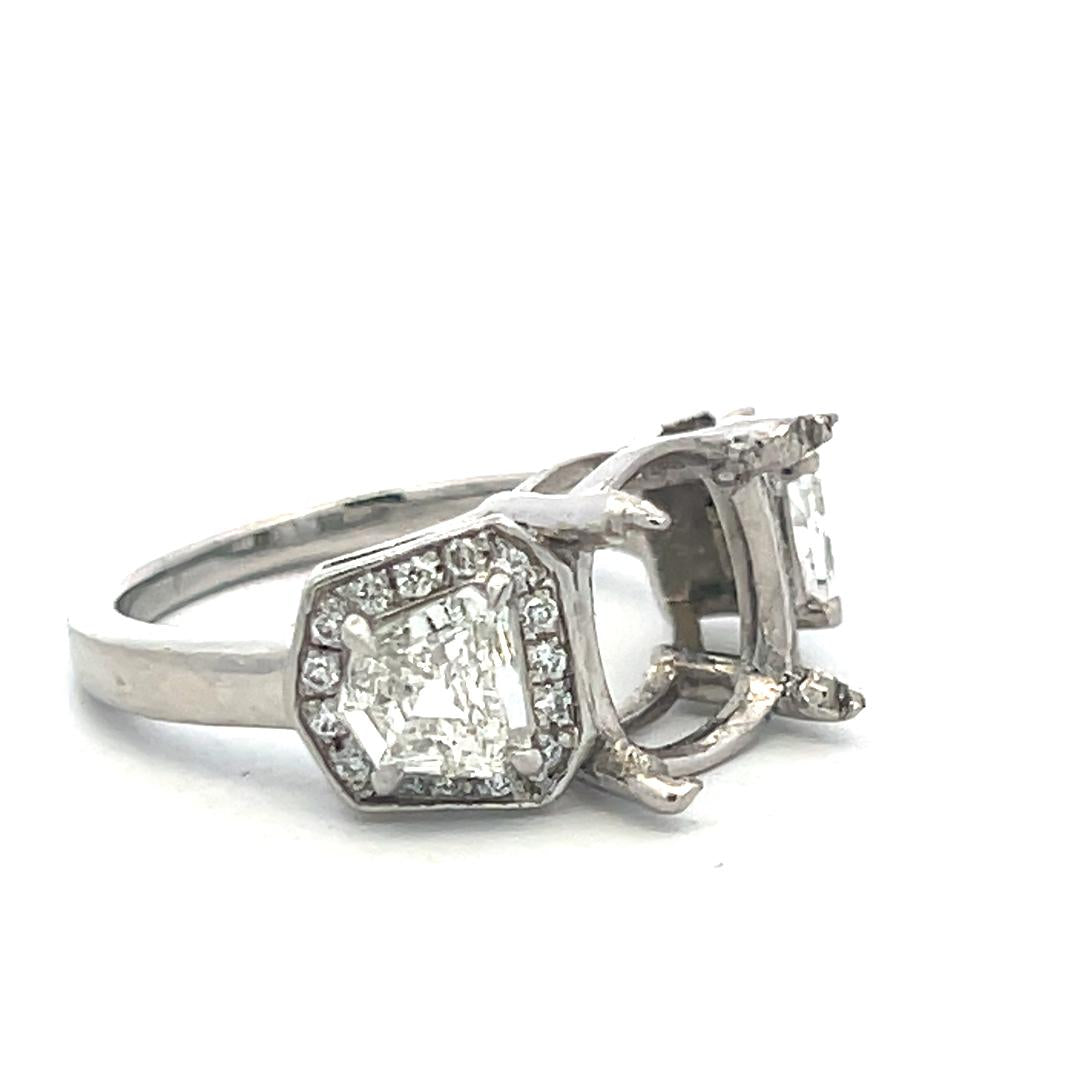 Platinum Semi Mount Ring 1.27 Carat Trapezoid & Round Diamonds Fits 9.8*8.4 MM
