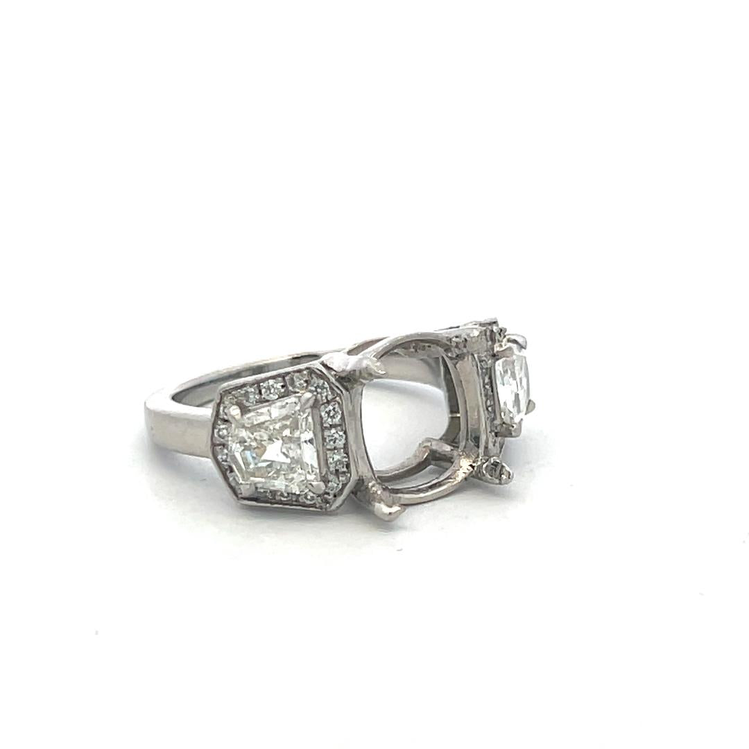 Platinum Semi Mount Ring 1.27 Carat Trapezoid & Round Diamonds Fits 9.8*8.4 MM