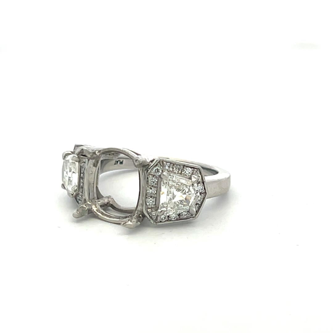 Platinum Semi Mount Ring 1.27 Carat Trapezoid & Round Diamonds Fits 9.8*8.4 MM