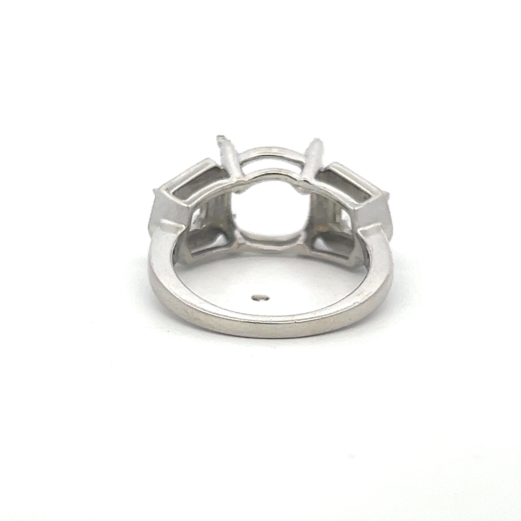 Platinum Semi Mount Ring 1.27 Carat Trapezoid & Round Diamonds Fits 9.8*8.4 MM
