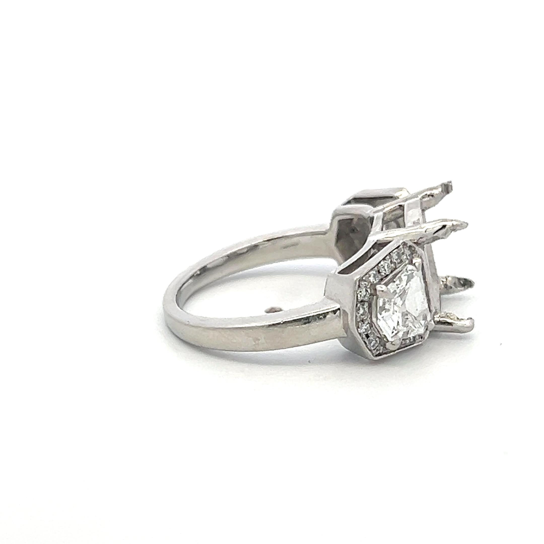 Platinum Semi Mount Ring 1.27 Carat Trapezoid & Round Diamonds Fits 9.8*8.4 MM
