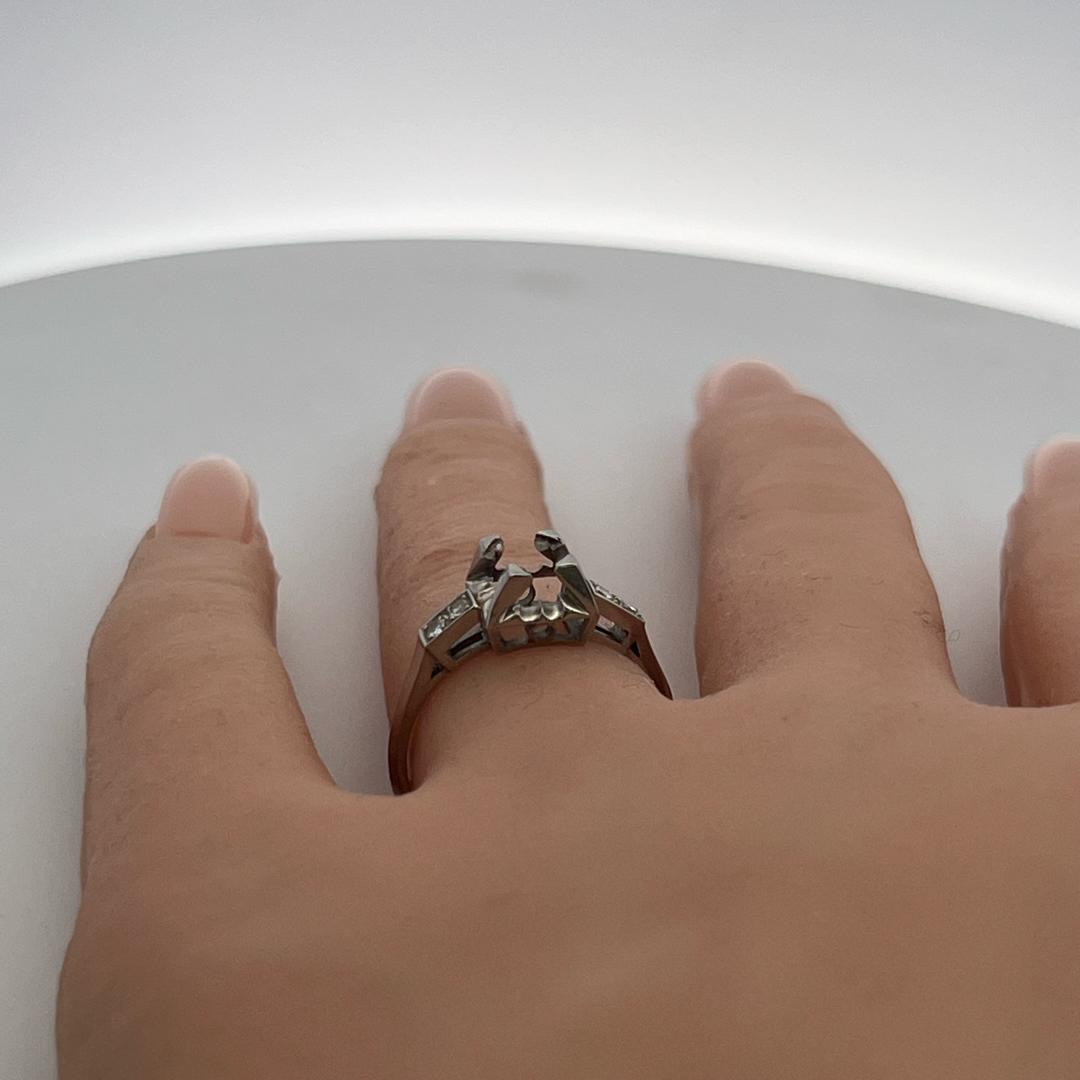 Platinum Semi Mount Ring with 0.05 Carat Circular H SI Diamonds Fits 5.5 MM
