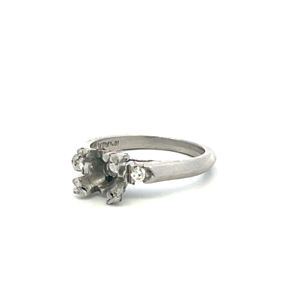 Platinum Semi Mount Ring with 0.05ct Old European Diamonds Fits 6mmt 0.80ct+