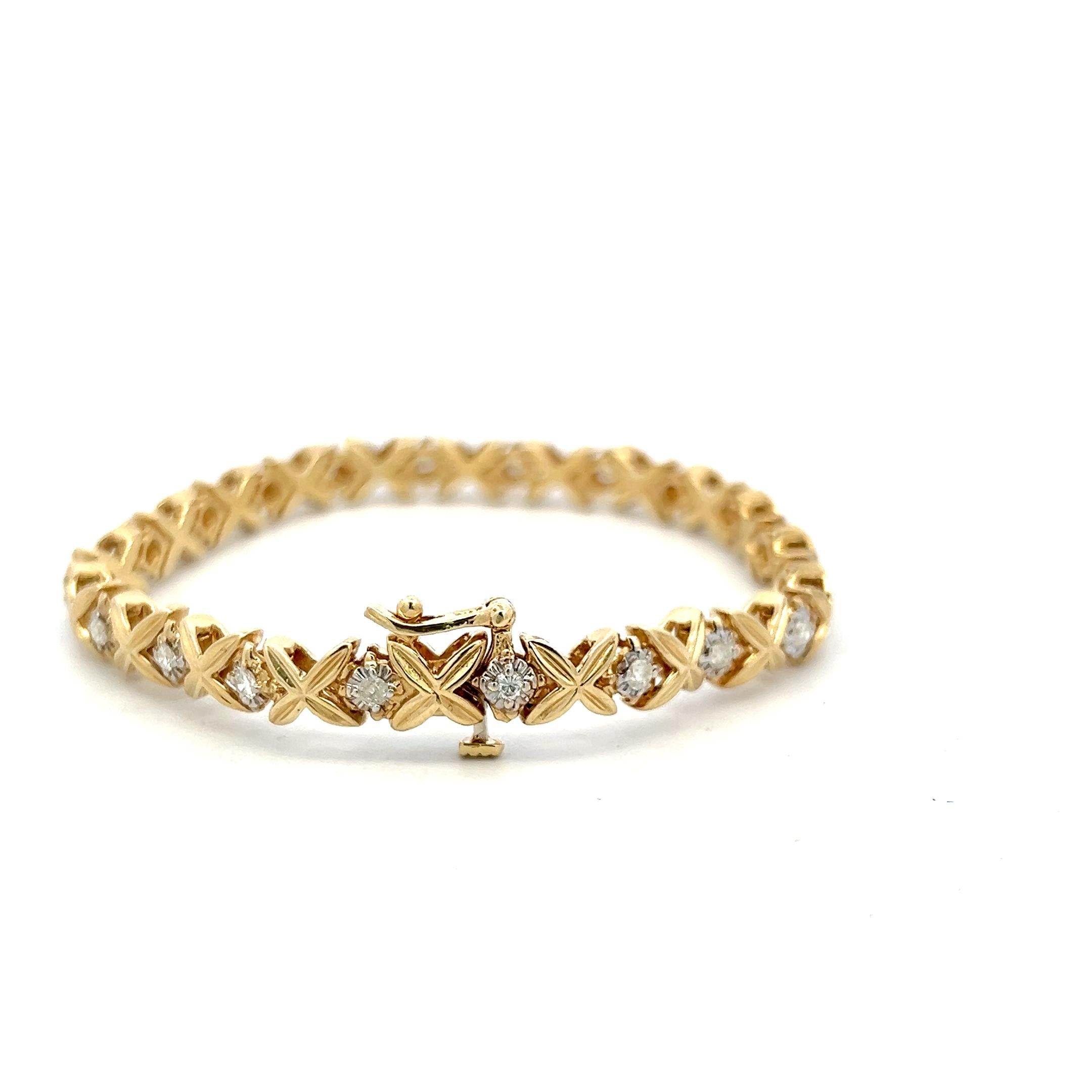 Vintage 14K Yellow Gold Tennis Bracelet with 1 Carat Round I I1 Diamonds