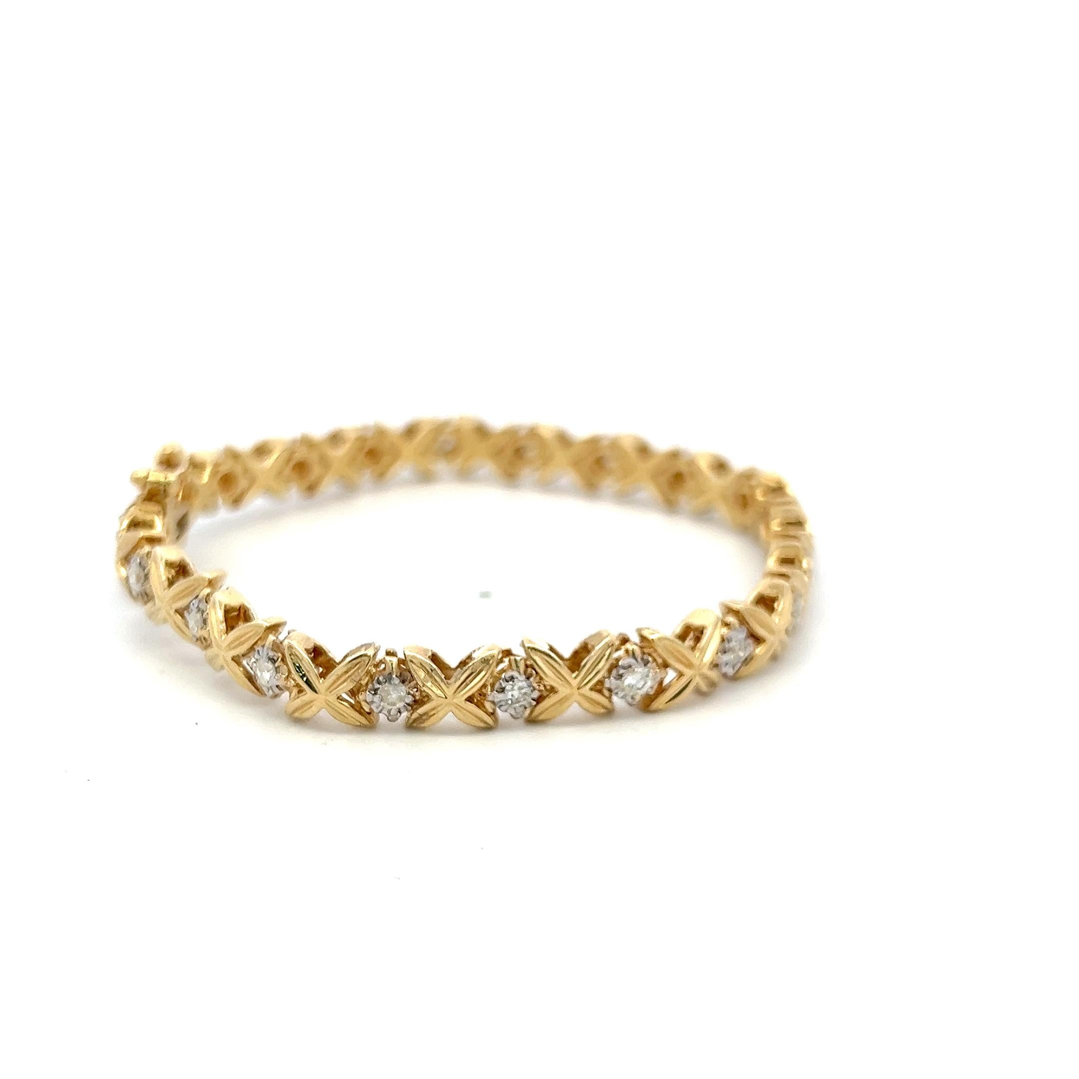 Vintage 14K Yellow Gold Tennis Bracelet with 1 Carat Round I I1 Diamonds