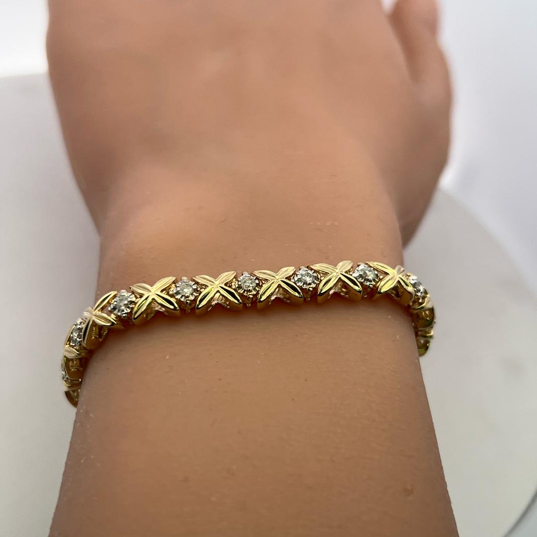 Vintage 14K Yellow Gold Tennis Bracelet with 1 Carat Round I I1 Diamonds