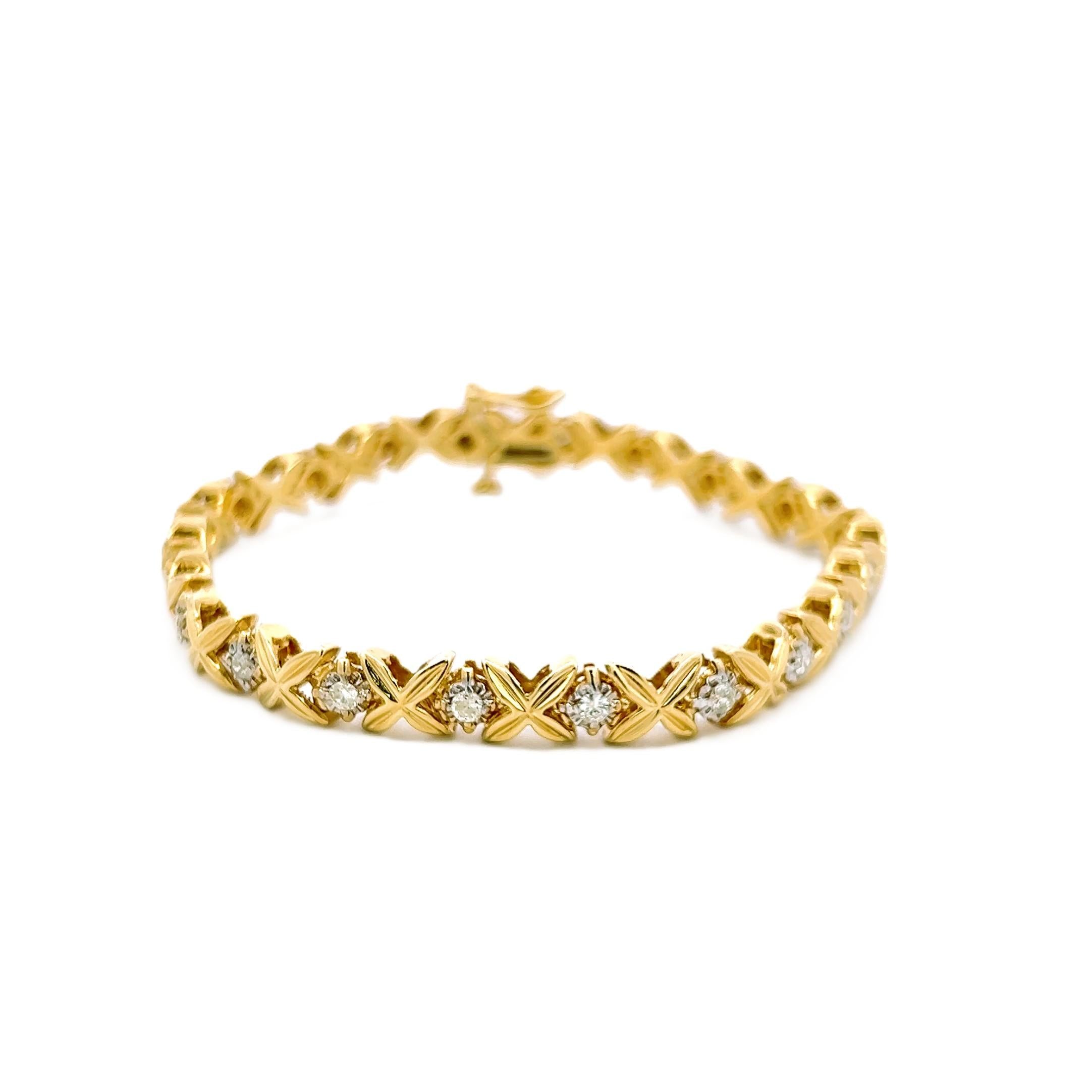Vintage 14K Yellow Gold Tennis Bracelet with 1 Carat Round I I1 Diamonds