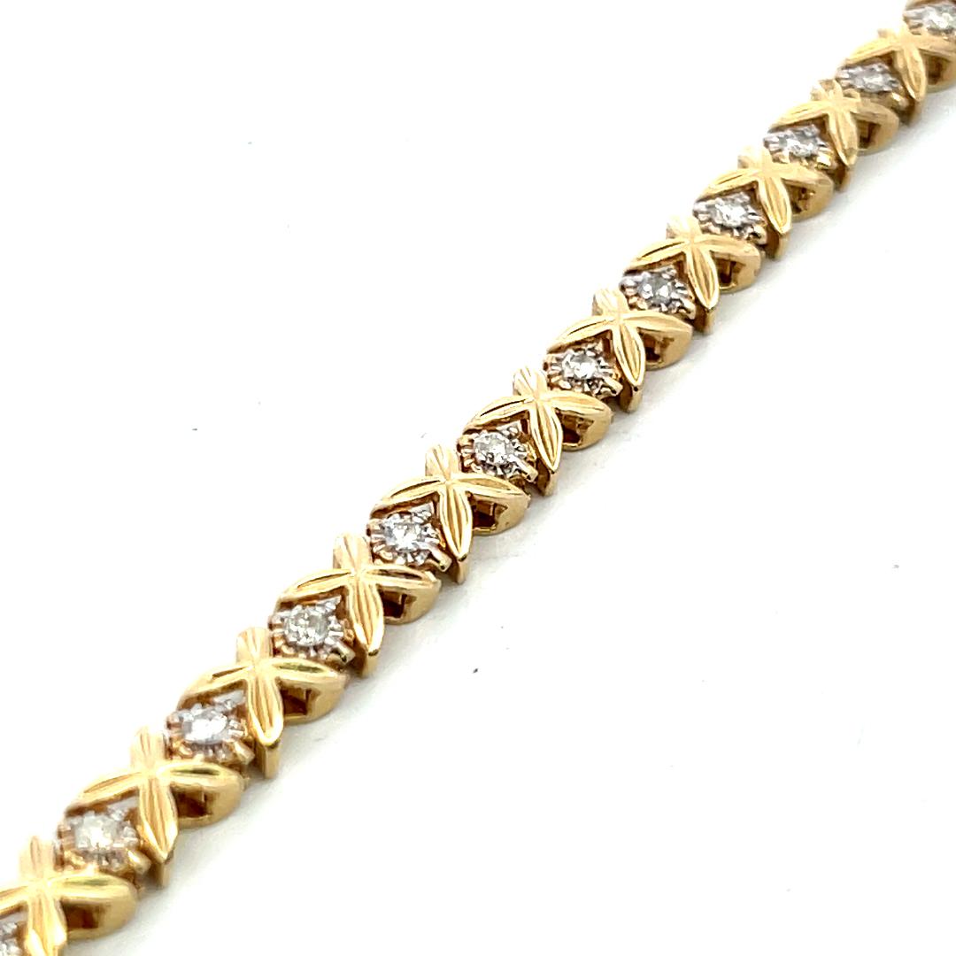 Vintage 14K Yellow Gold Tennis Bracelet with 1 Carat Round I I1 Diamonds