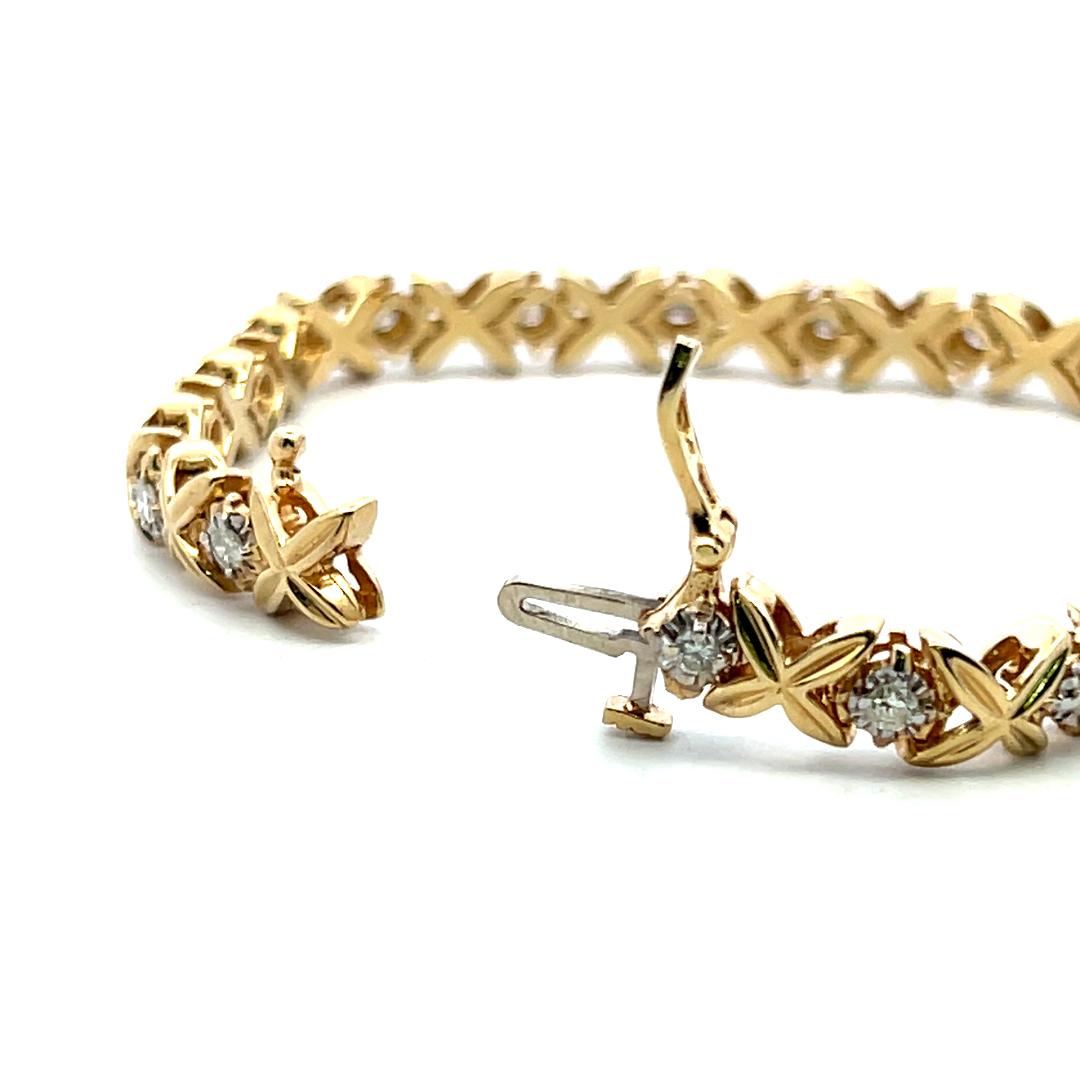 Vintage 14K Yellow Gold Tennis Bracelet with 1 Carat Round I I1 Diamonds