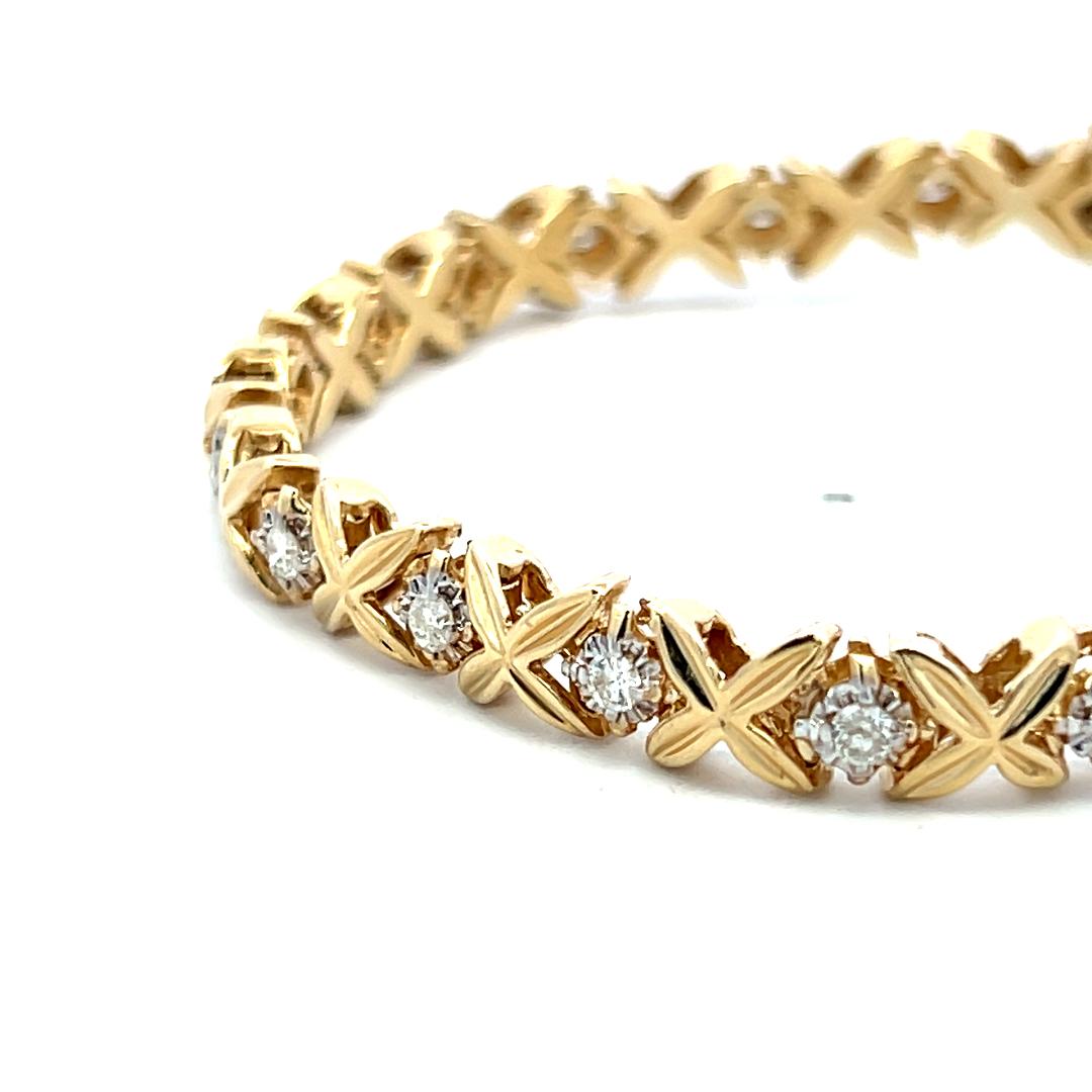 Vintage 14K Yellow Gold Tennis Bracelet with 1 Carat Round I I1 Diamonds