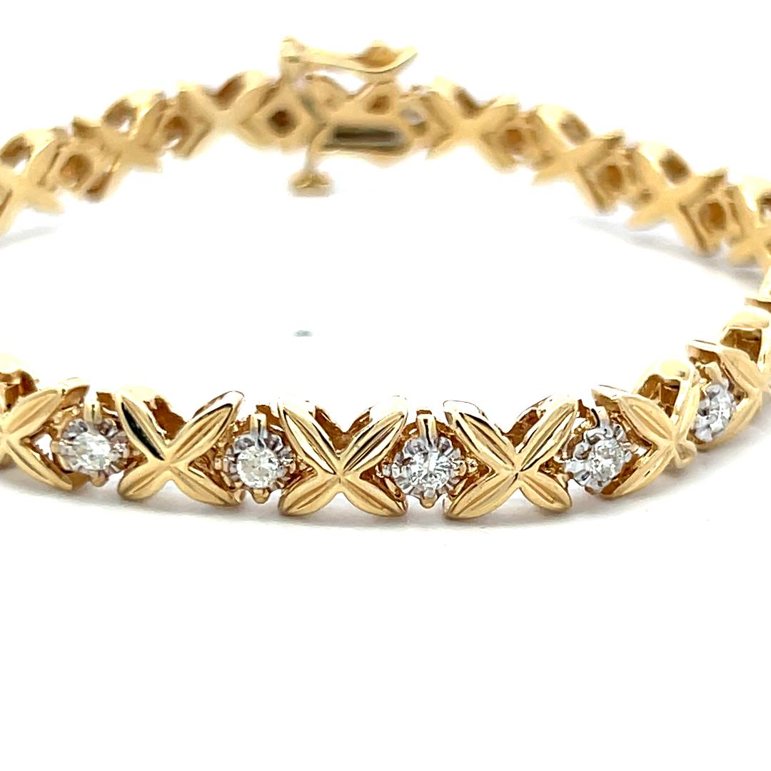 Vintage 14K Yellow Gold Tennis Bracelet with 1 Carat Round I I1 Diamonds