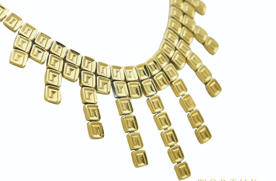 Chinemento 18K Two Tone Fringe Necklace with 0.03ct Round I SI Diamonds 43.18g