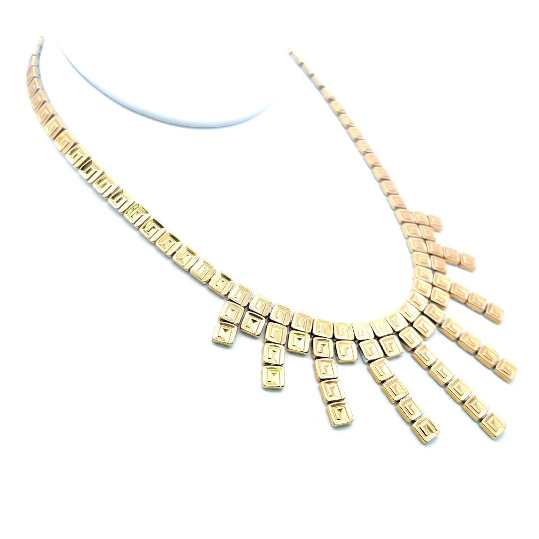 Chinemento 18K Two Tone Fringe Necklace with 0.03ct Round I SI Diamonds 43.18g