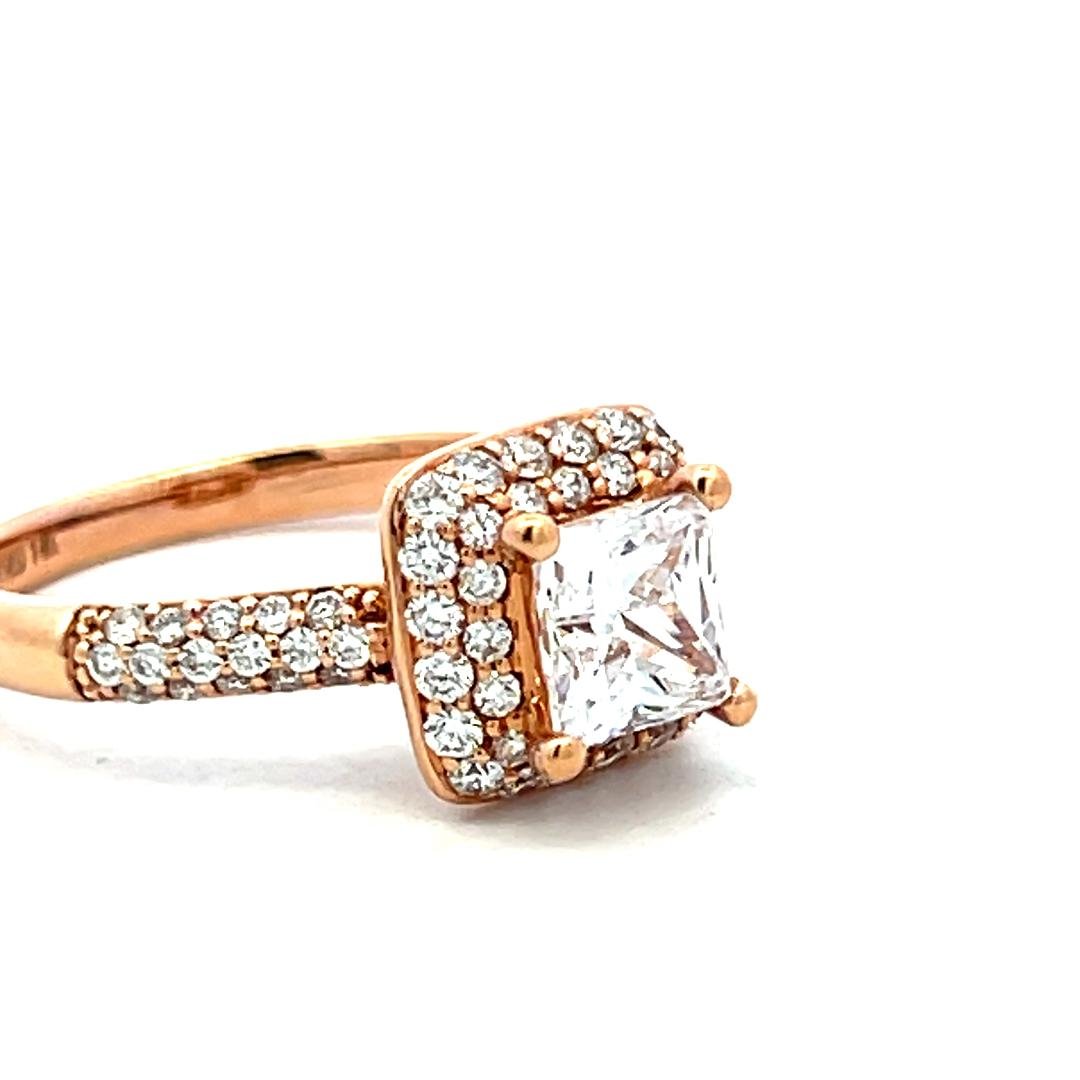 14K Rose Gold Engagement Ring with 0.88ct Lab-Grown & 0.5ct Natural Diamonds