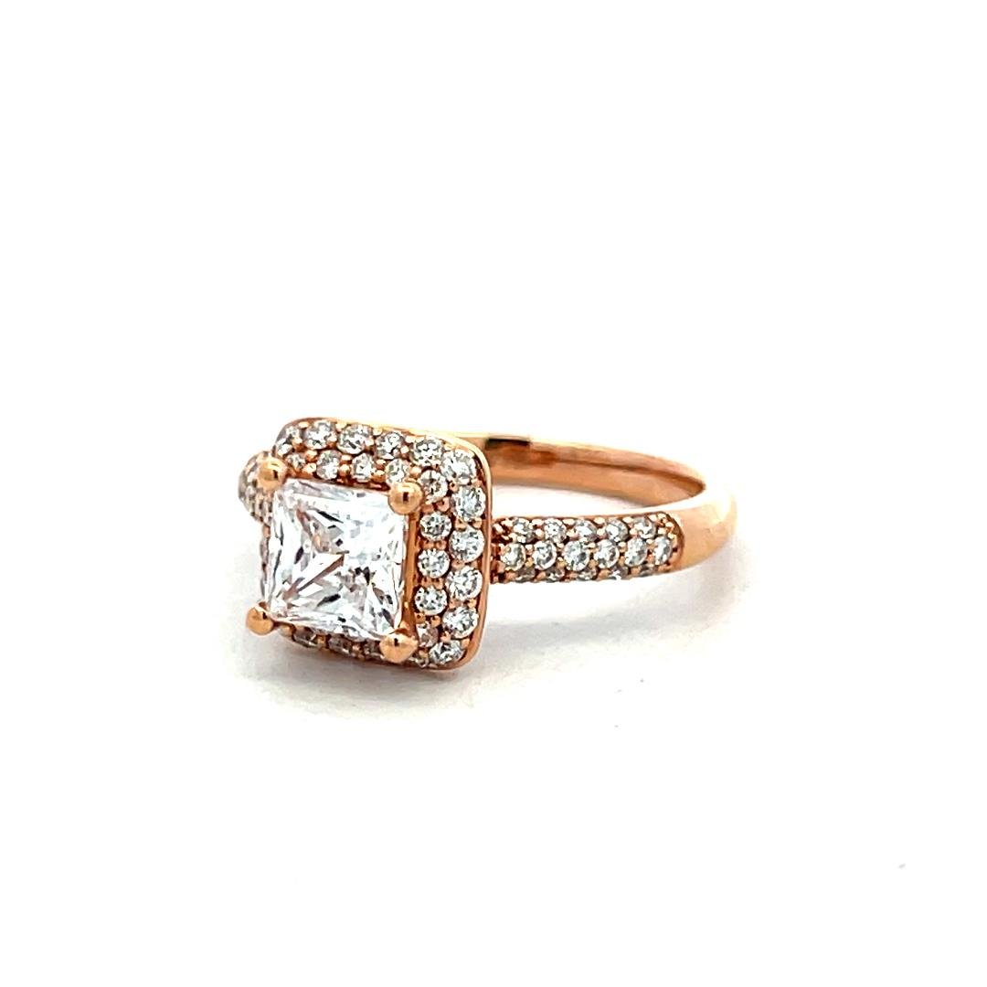 14K Rose Gold Engagement Ring with 0.88ct Lab-Grown & 0.5ct Natural Diamonds