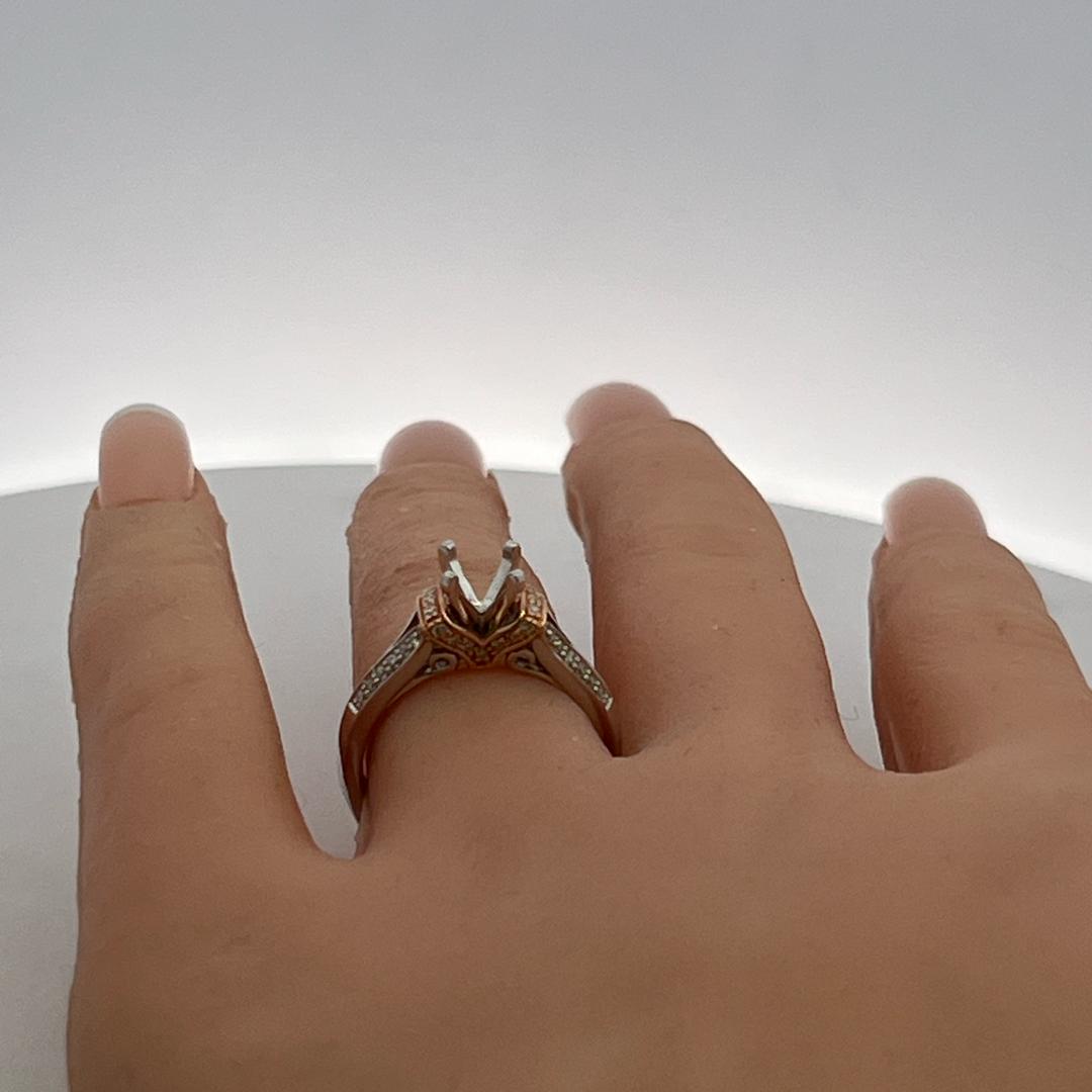 14K Two Tone Gold Semi Mount Ring with 0.23ct Round Diamonds Fits 5.7mm 0.75ct+