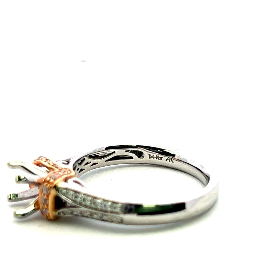 14K Two Tone Gold Semi Mount Ring with 0.23ct Round Diamonds Fits 5.7mm 0.75ct+