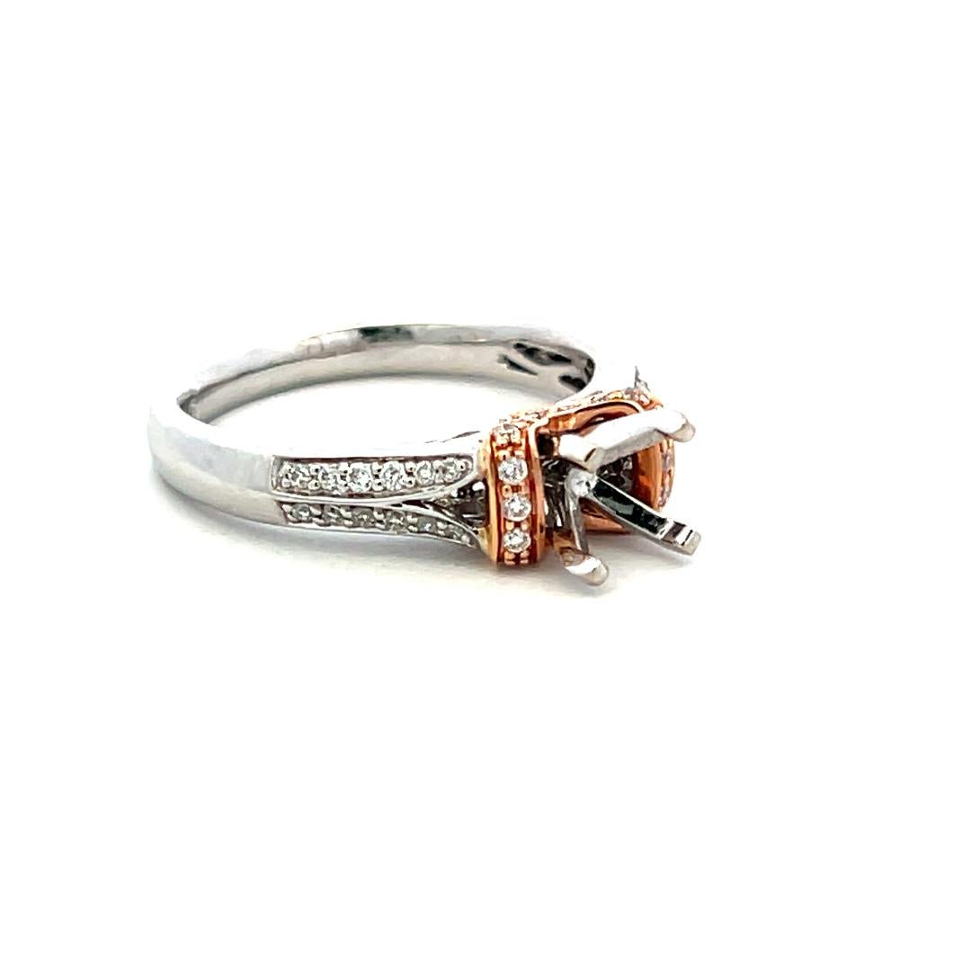 14K Two Tone Gold Semi Mount Ring with 0.23ct Round Diamonds Fits 5.7mm 0.75ct+