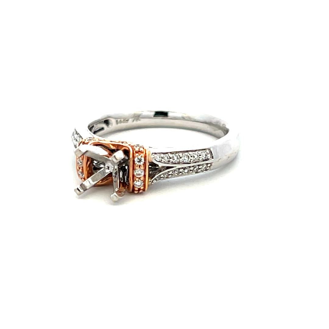 14K Two Tone Gold Semi Mount Ring with 0.23ct Round Diamonds Fits 5.7mm 0.75ct+