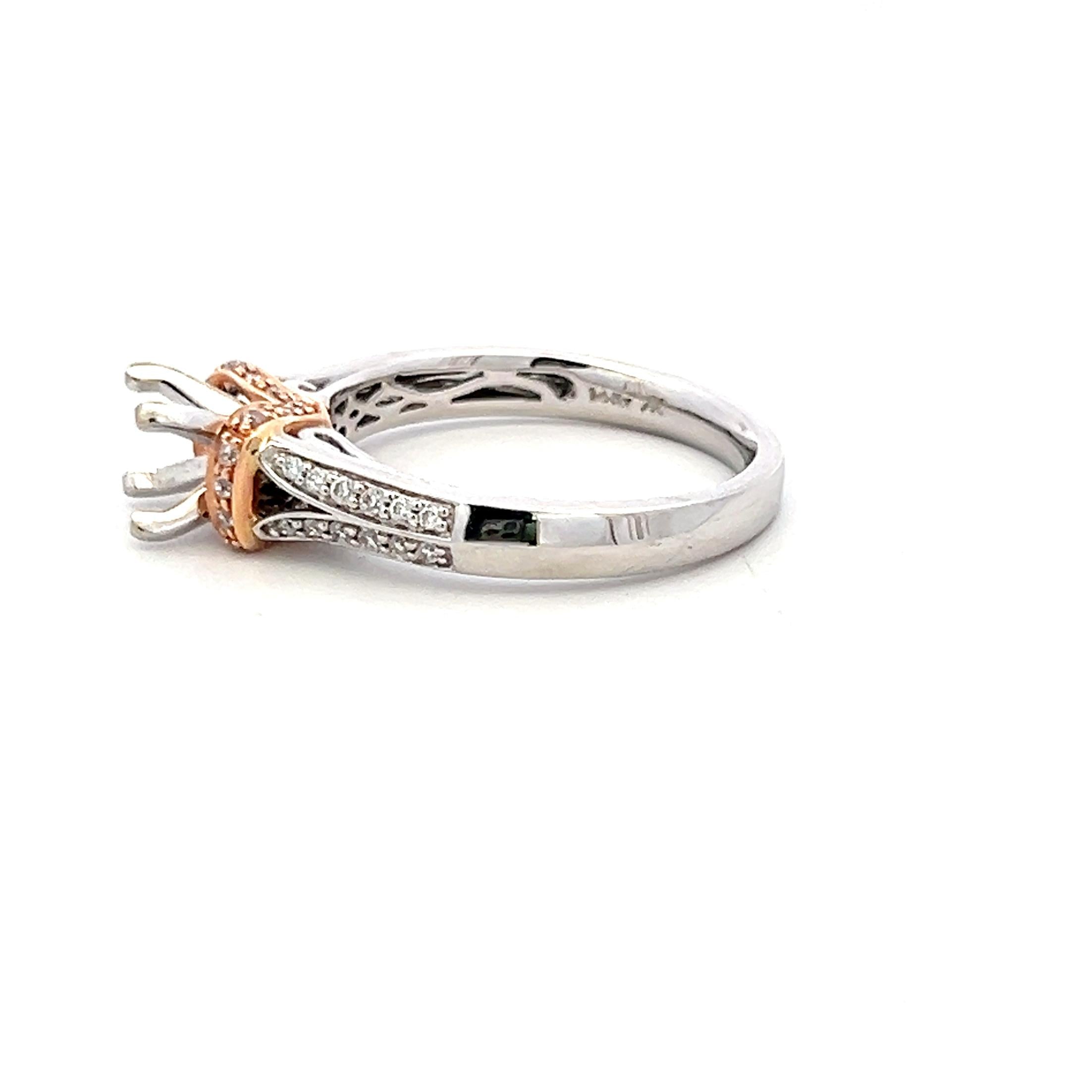 14K Two Tone Gold Semi Mount Ring with 0.23ct Round Diamonds Fits 5.7mm 0.75ct+