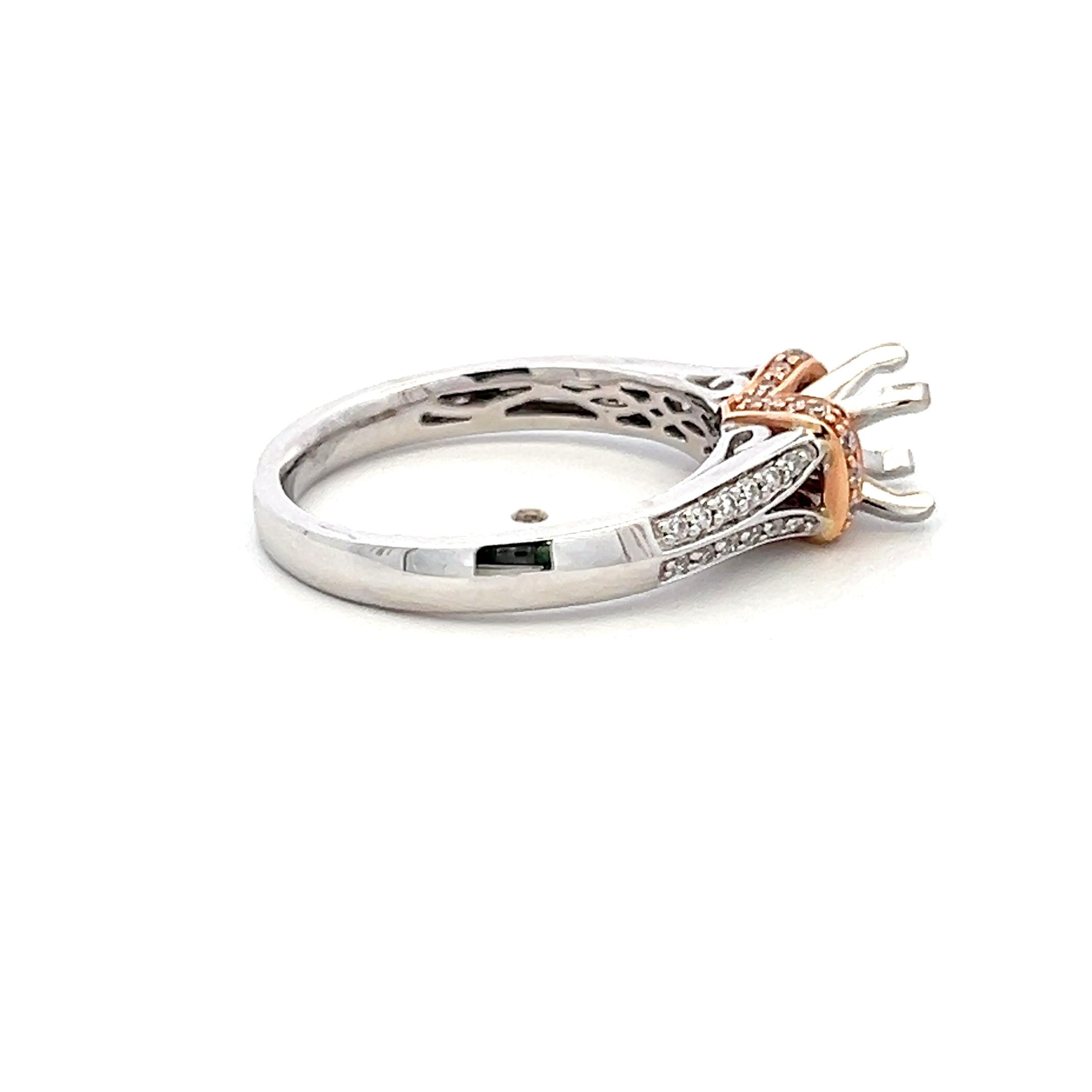14K Two Tone Gold Semi Mount Ring with 0.23ct Round Diamonds Fits 5.7mm 0.75ct+