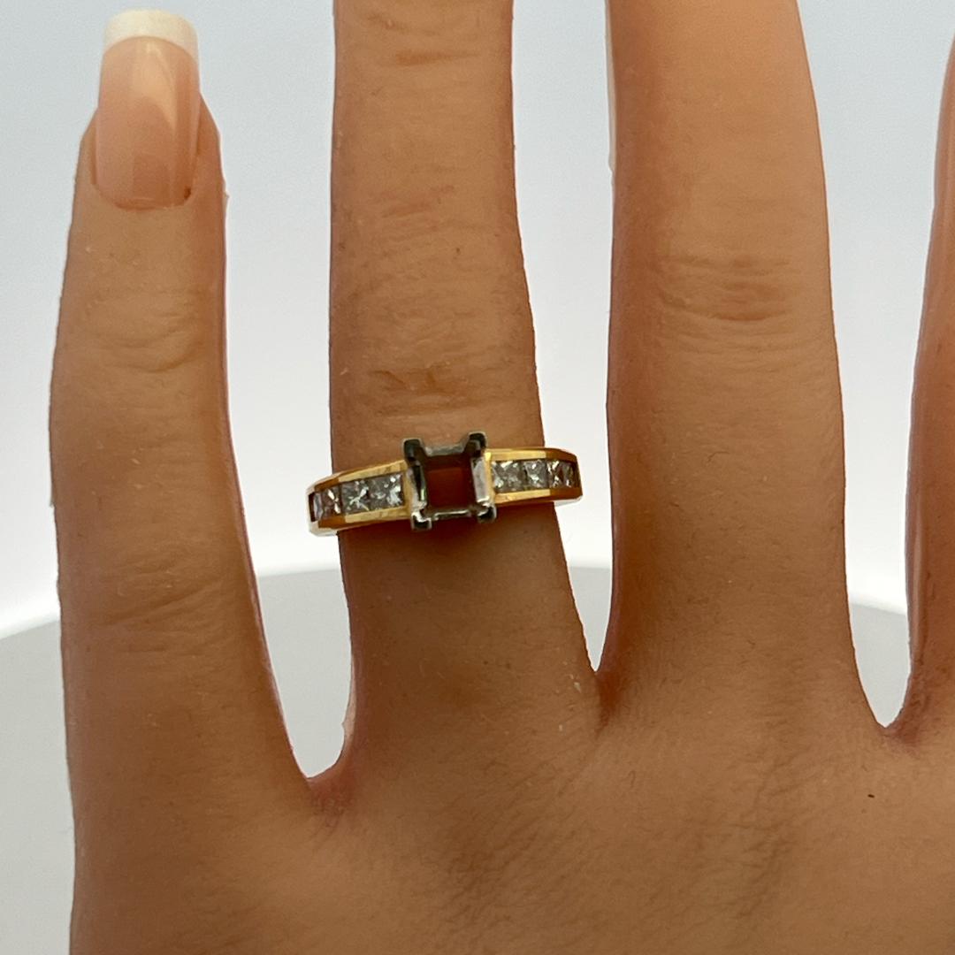 18K Two Tone Gold Semi Mount Ring with 0.98ct Princes Diamonds Fits 4.8x4.5 mm
