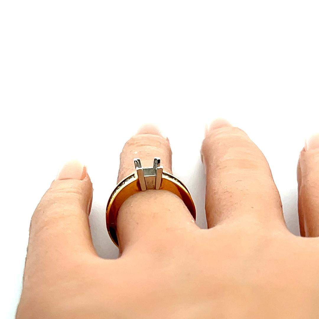 18K Two Tone Gold Semi Mount Ring with 0.98ct Princes Diamonds Fits 4.8x4.5 mm