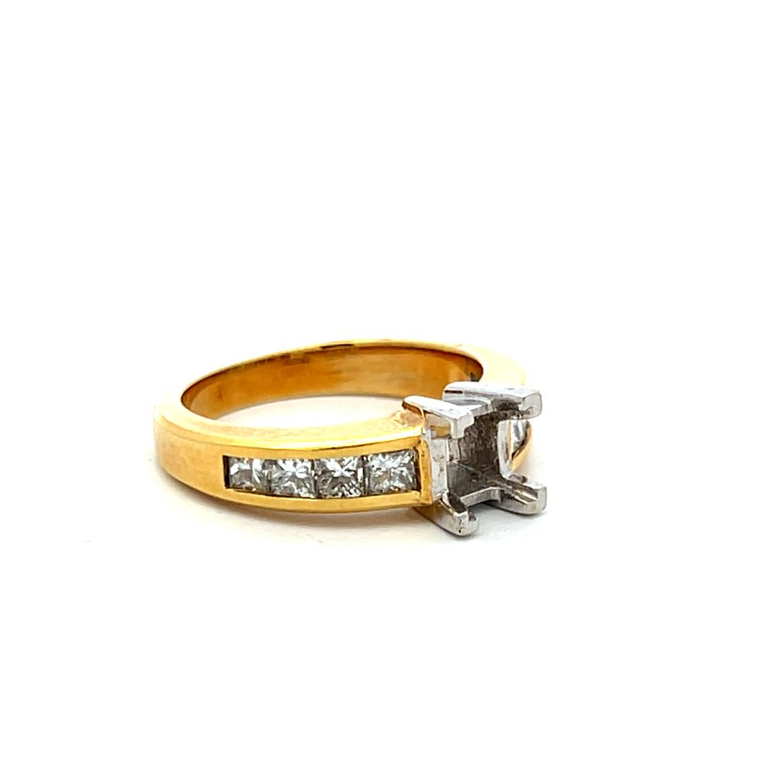 18K Two Tone Gold Semi Mount Ring with 0.98ct Princes Diamonds Fits 4.8x4.5 mm