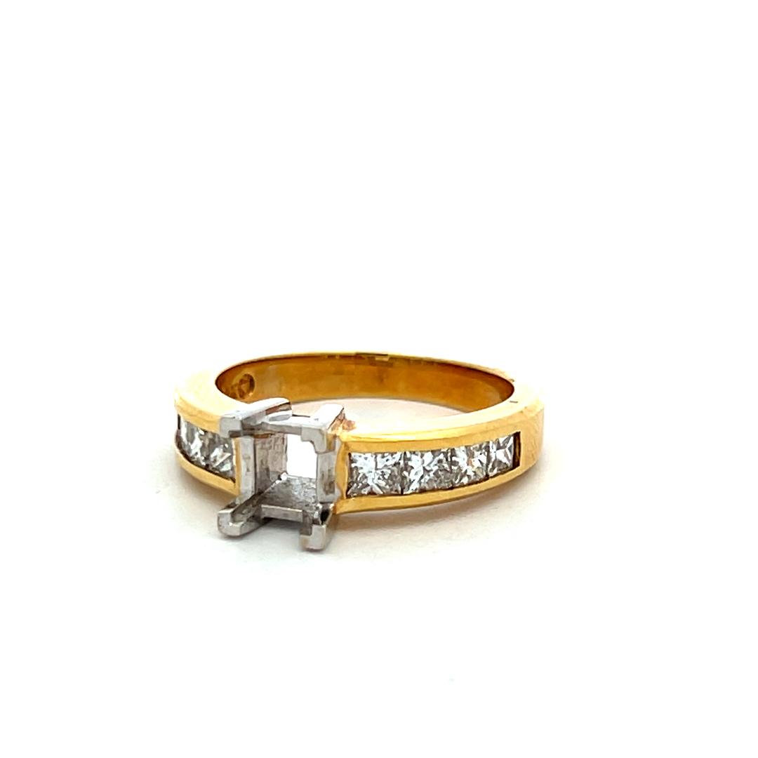 18K Two Tone Gold Semi Mount Ring with 0.98ct Princes Diamonds Fits 4.8x4.5 mm