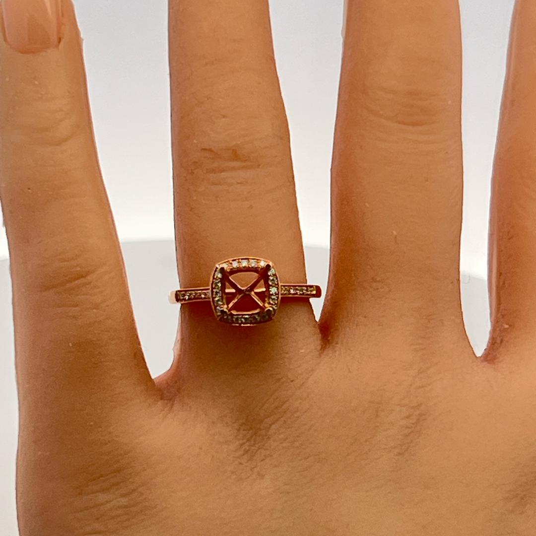 14K Rose Gold Semi Mount Ring with 0.16ct Round Diamonds Fits 6x6 mm 1.00ct+