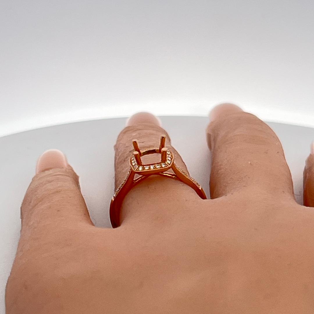 14K Rose Gold Semi Mount Ring with 0.16ct Round Diamonds Fits 6x6 mm 1.00ct+