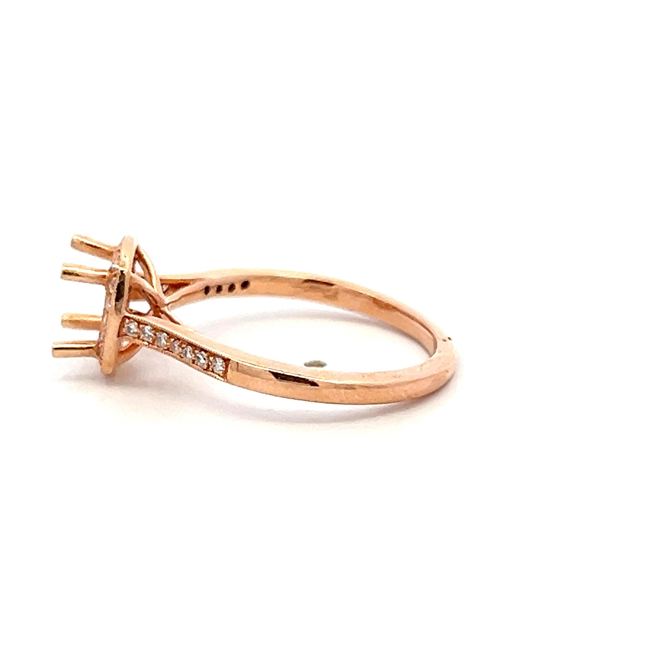 14K Rose Gold Semi Mount Ring with 0.16ct Round Diamonds Fits 6x6 mm 1.00ct+