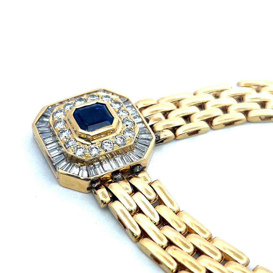 18K Yellow Gold Collar Necklace with 2.42 Carat I SI Diamonds &1.91ct Sapphire