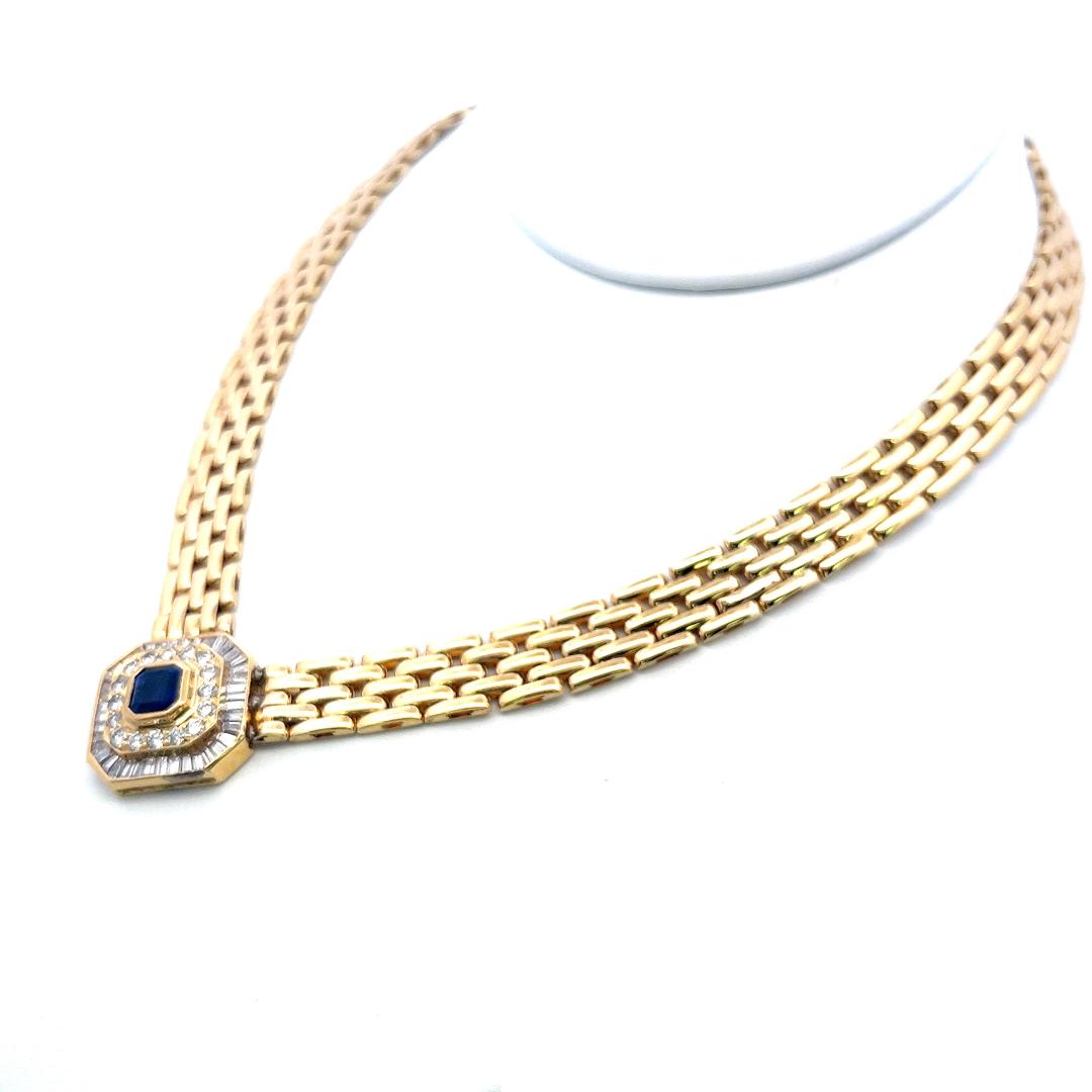 18K Yellow Gold Collar Necklace with 2.42 Carat I SI Diamonds &1.91ct Sapphire