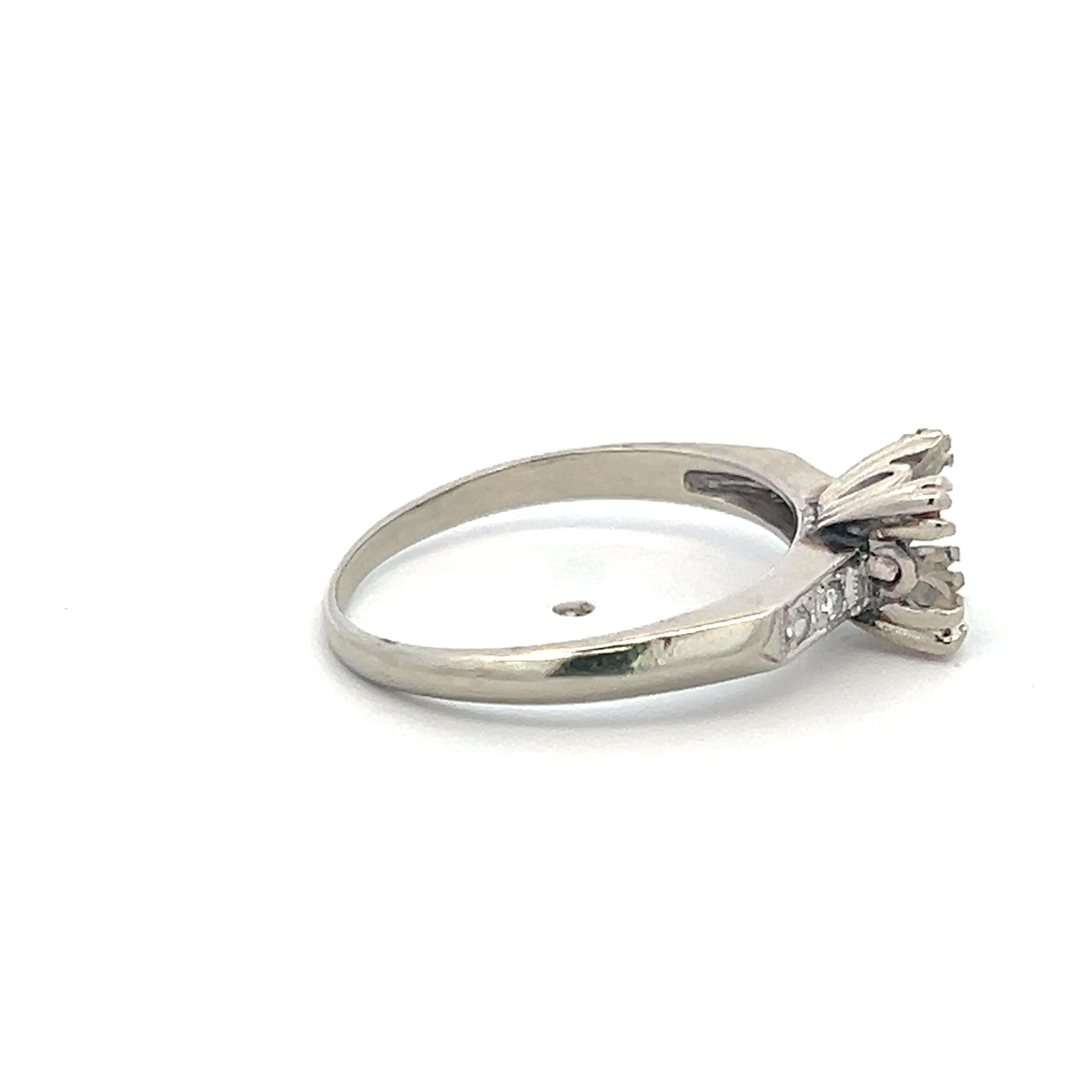 14K White Gold Semi Mount Ring 0.04ct Old European H SI Diamonds Fits 1.25ct++
