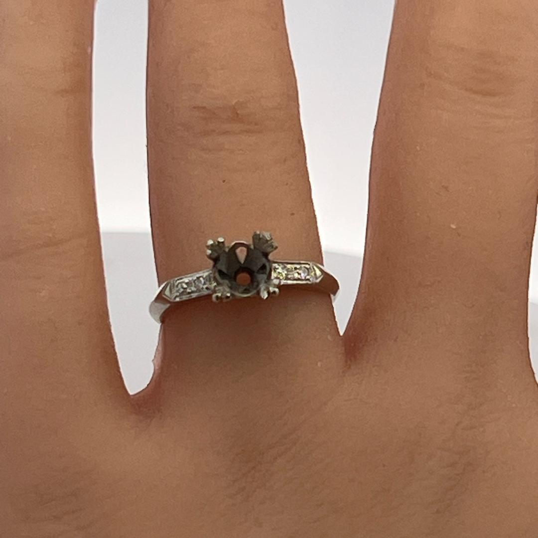 14K White Gold Semi Mount Ring 0.04ct Old European H SI Diamonds Fits 1.25ct++