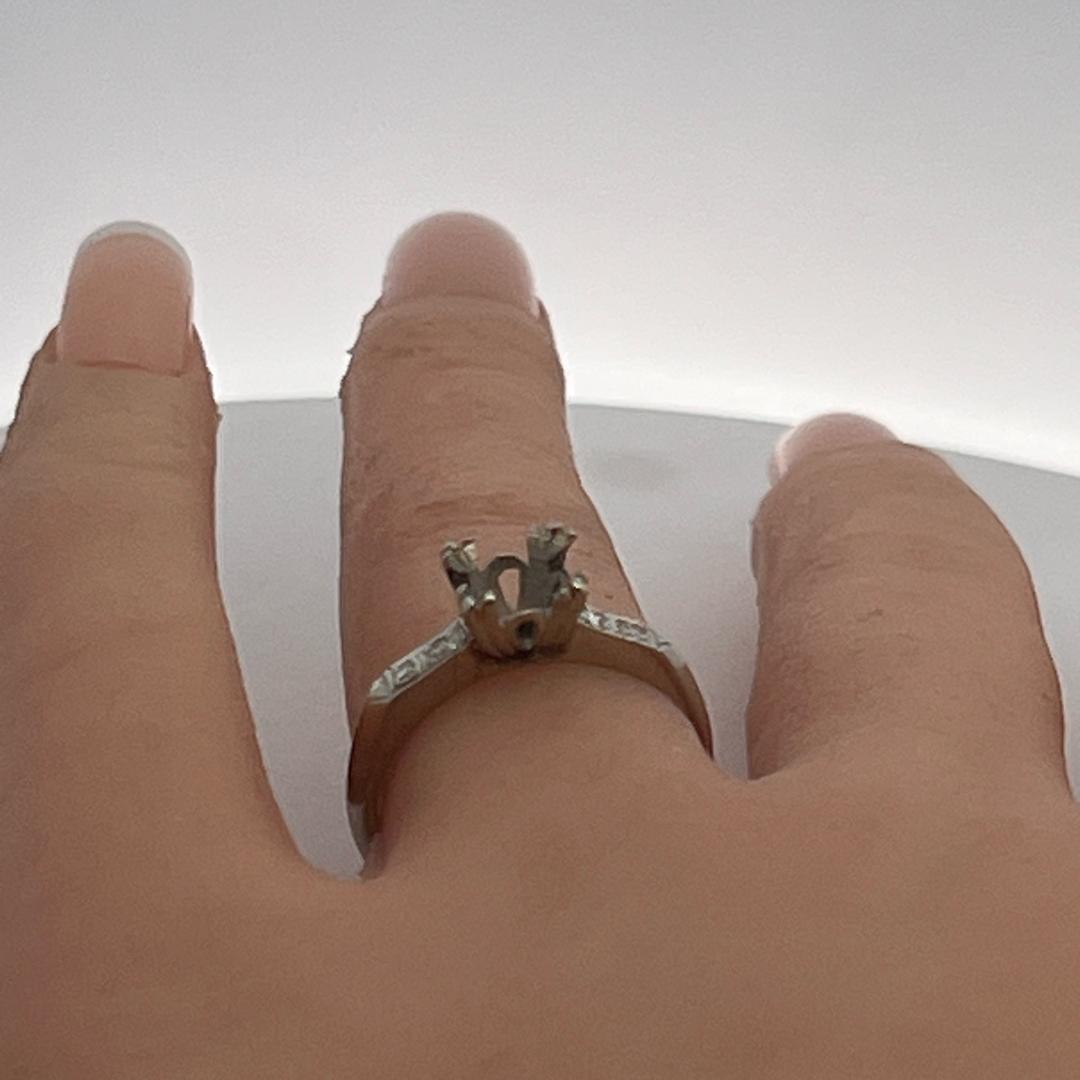 14K White Gold Semi Mount Ring 0.04ct Old European H SI Diamonds Fits 1.25ct++
