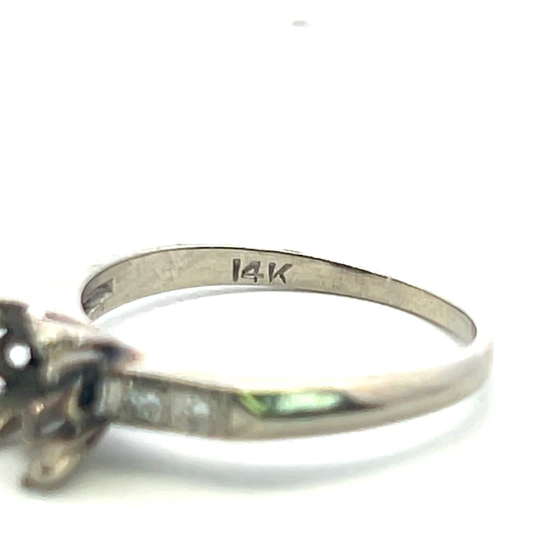 14K White Gold Semi Mount Ring 0.04ct Old European H SI Diamonds Fits 1.25ct++