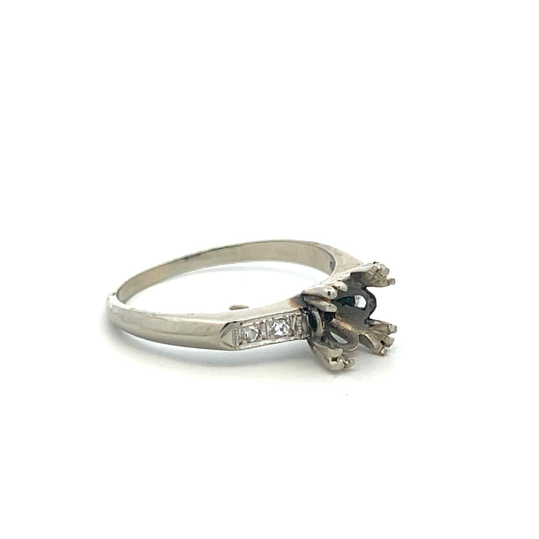 14K White Gold Semi Mount Ring 0.04ct Old European H SI Diamonds Fits 1.25ct++