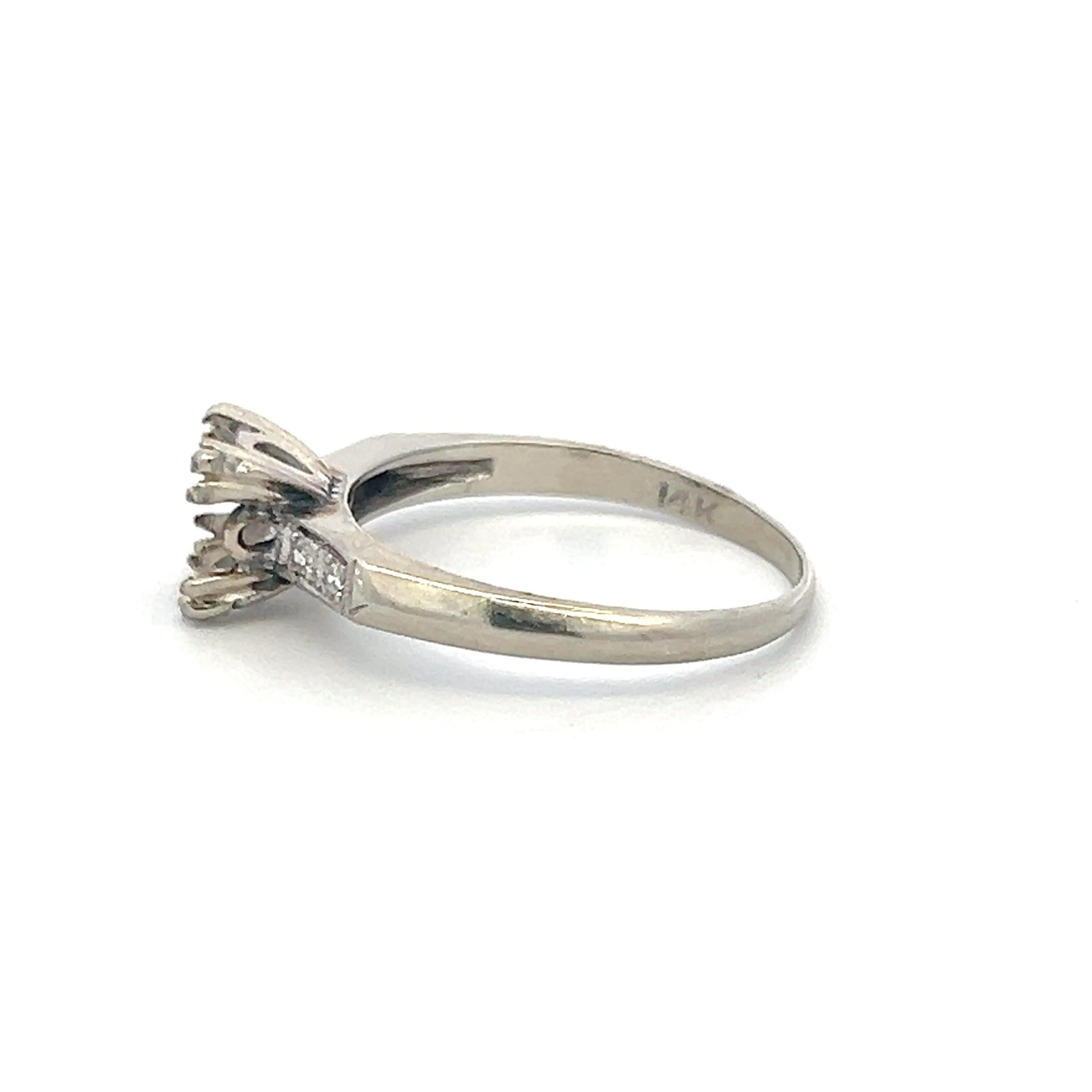 14K White Gold Semi Mount Ring 0.04ct Old European H SI Diamonds Fits 1.25ct++